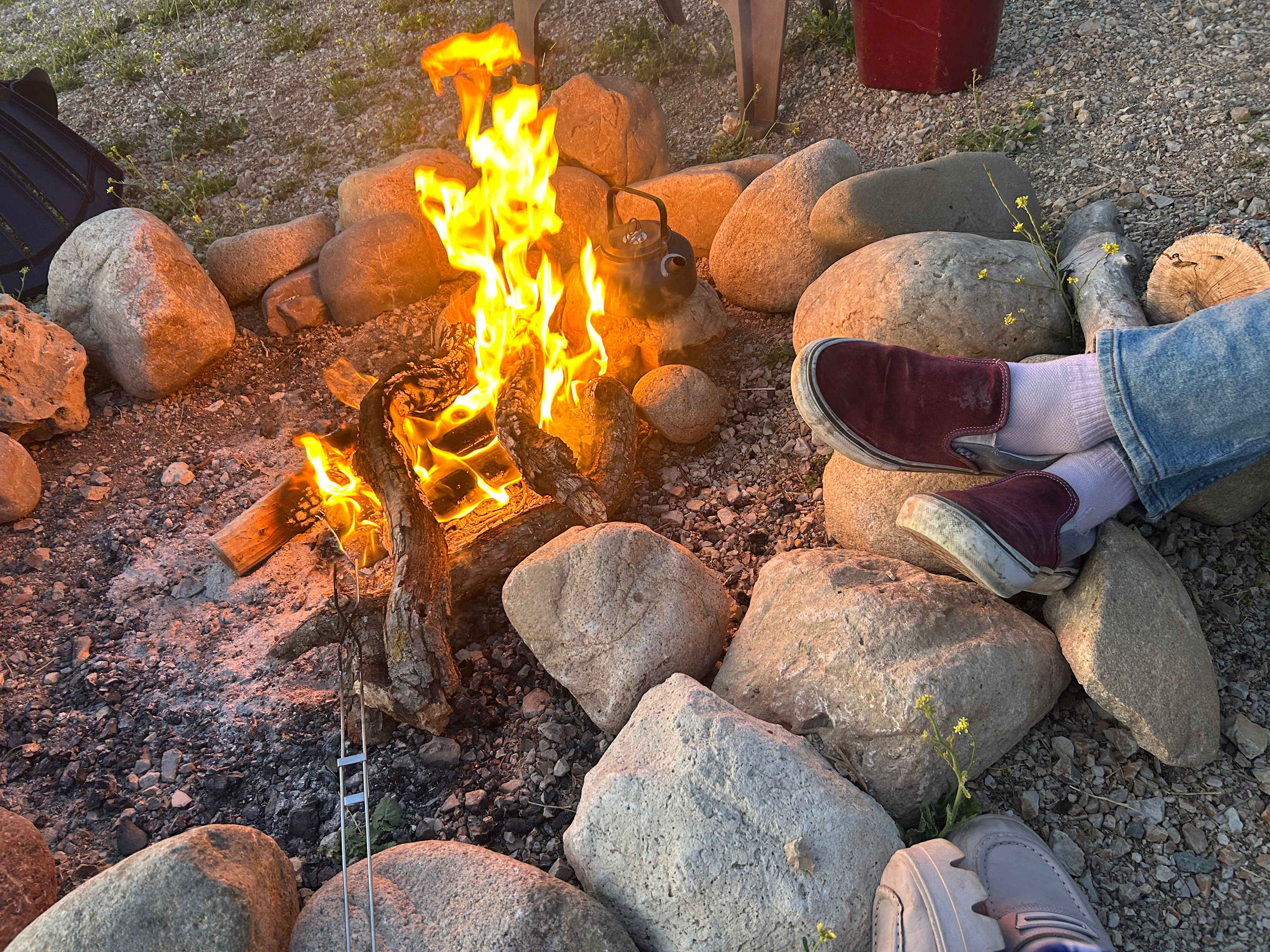 keeping warm by the fire 