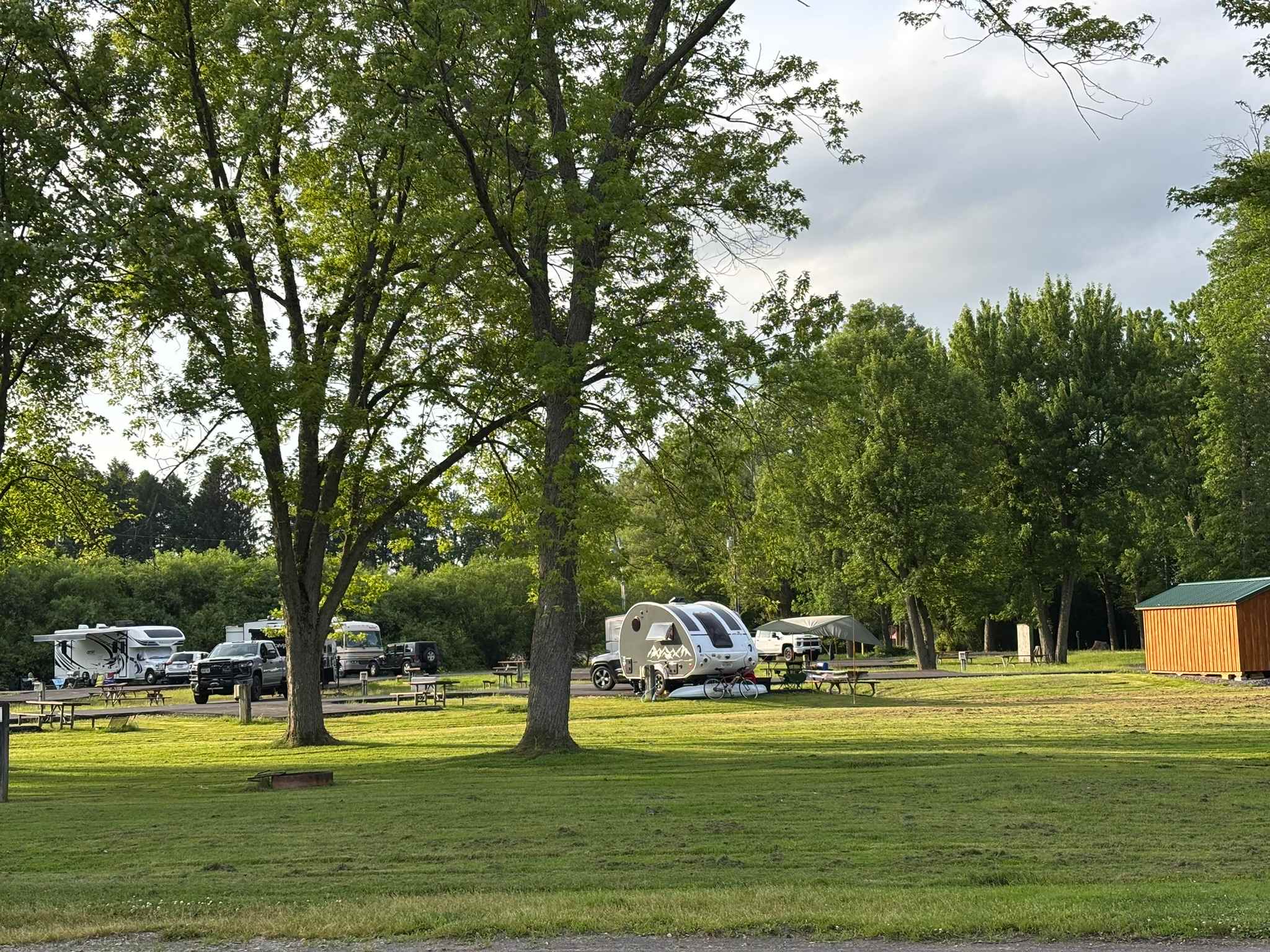 view from beach parking lot. Firewood and ice at Manager's station in building on the right.