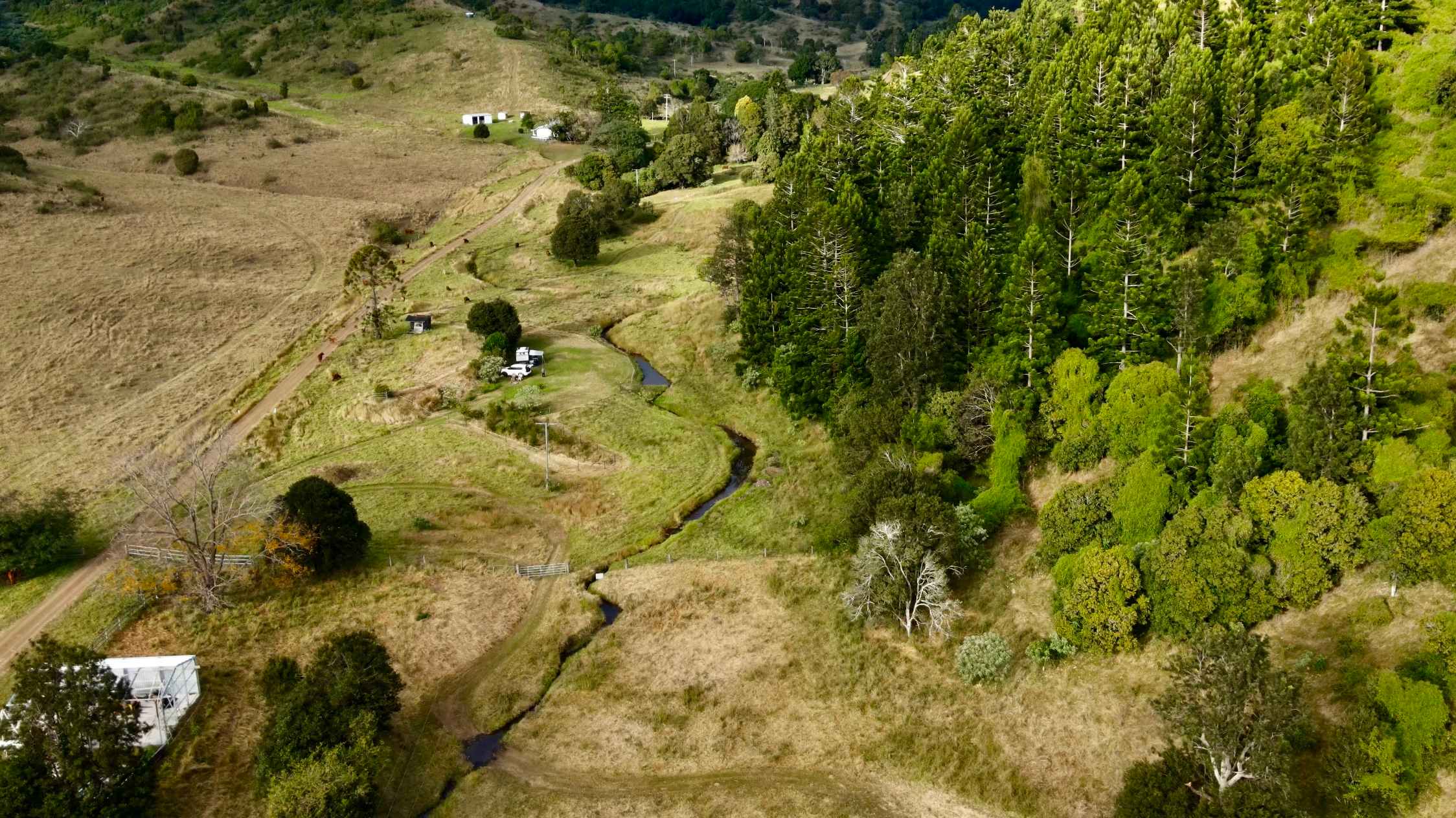 Looking over retreat, old hut and towards washout