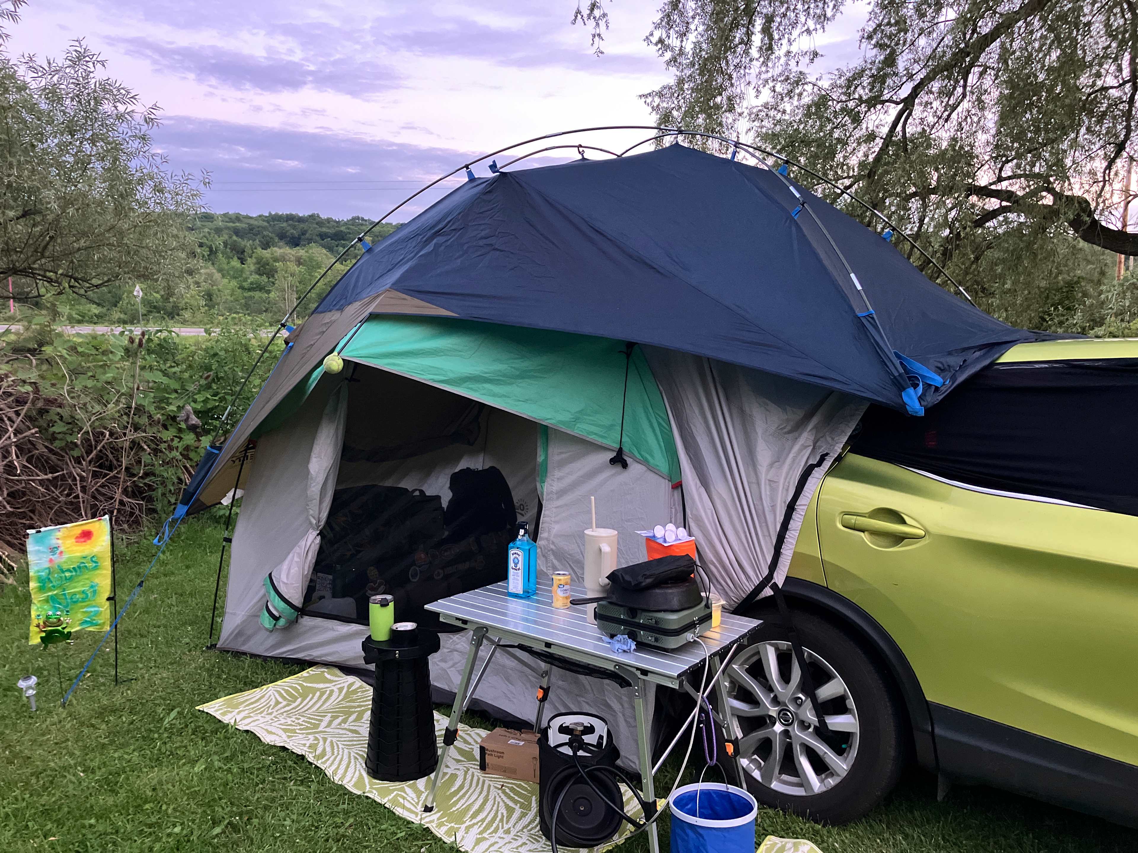 My set up next to a weeping willow and the pond