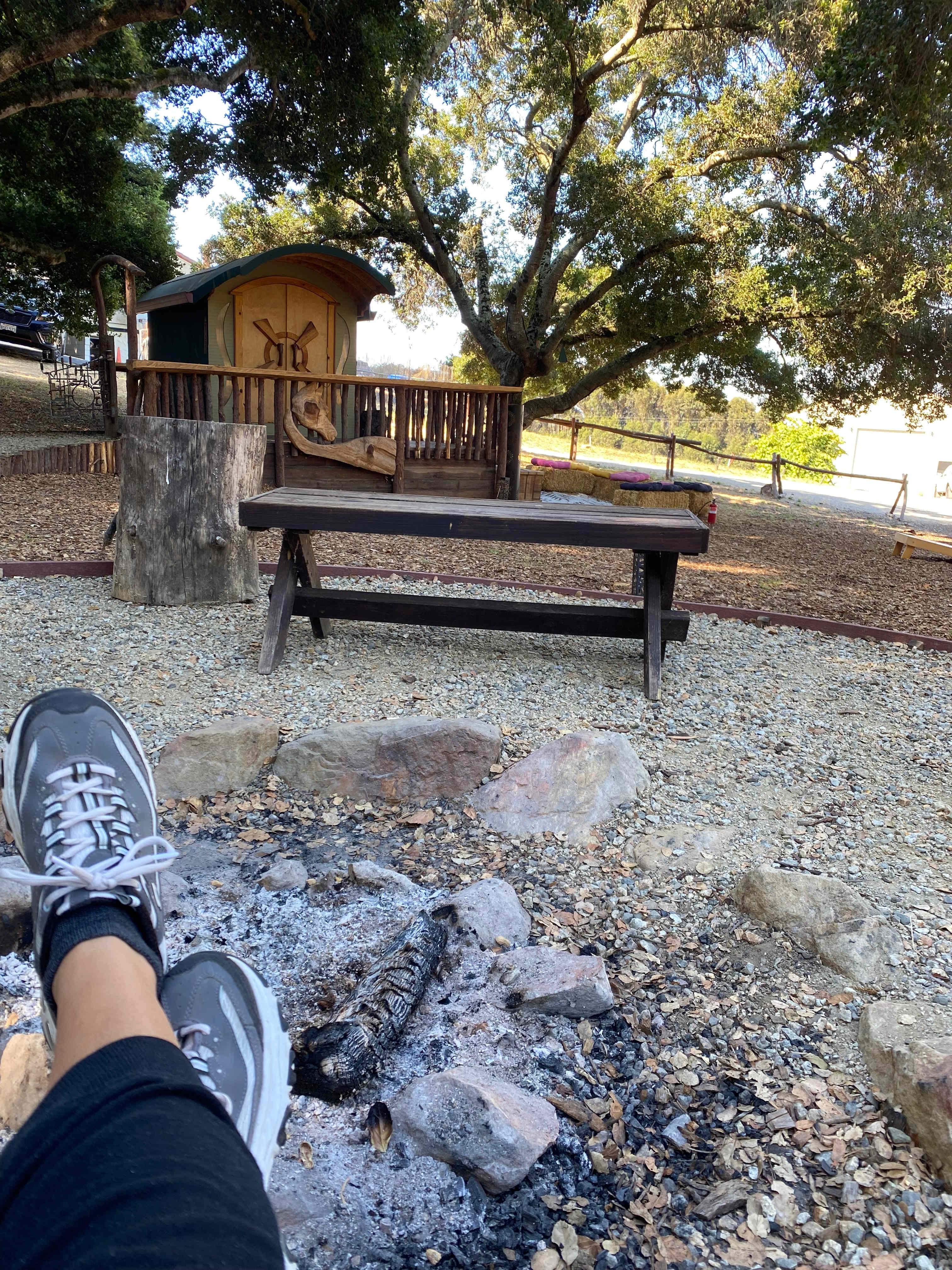 Fire pit facing gypsy wagon