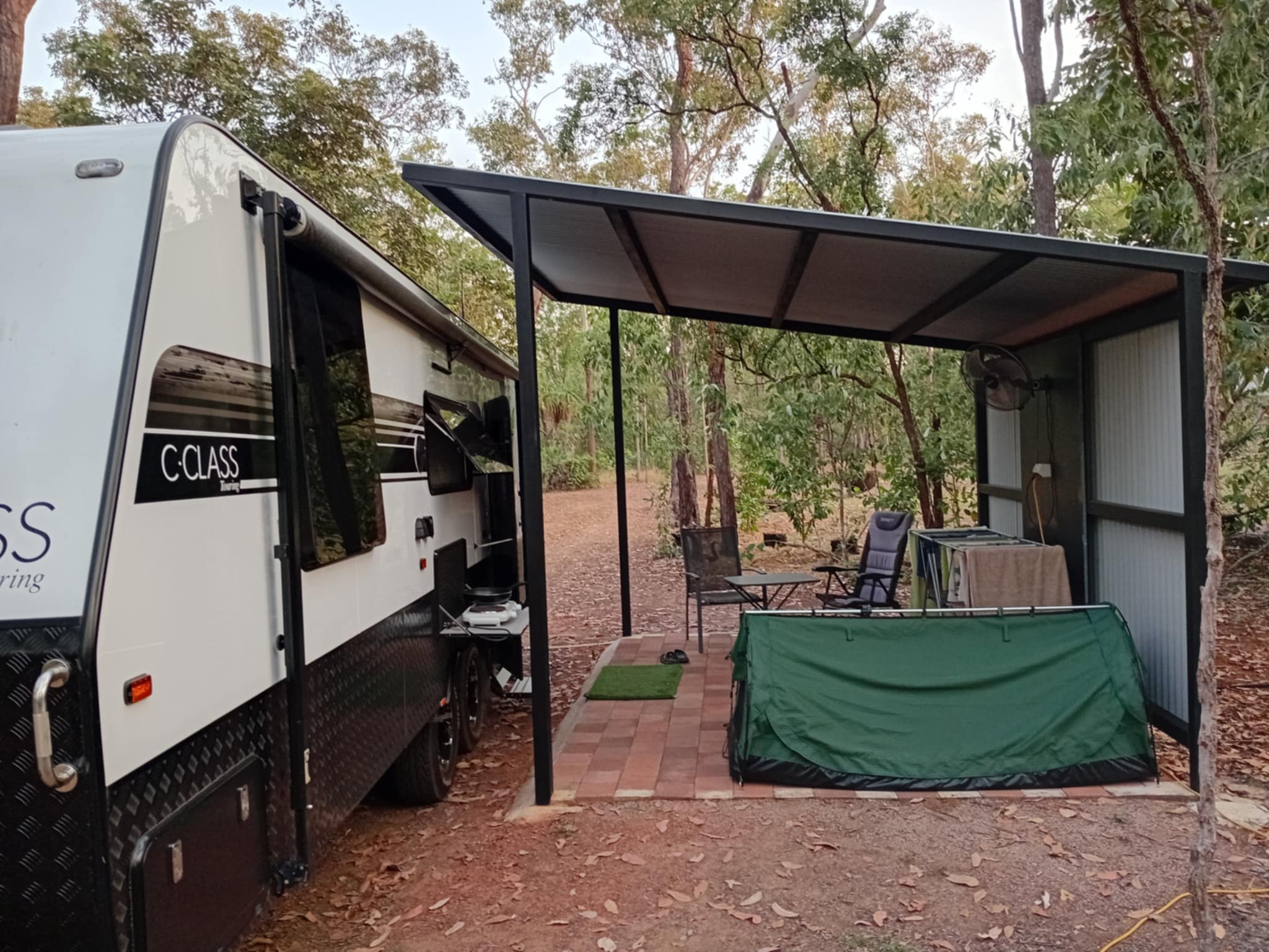 Pull up alongside the lean-to (if allocated this site) and enjoy the shade and fan.