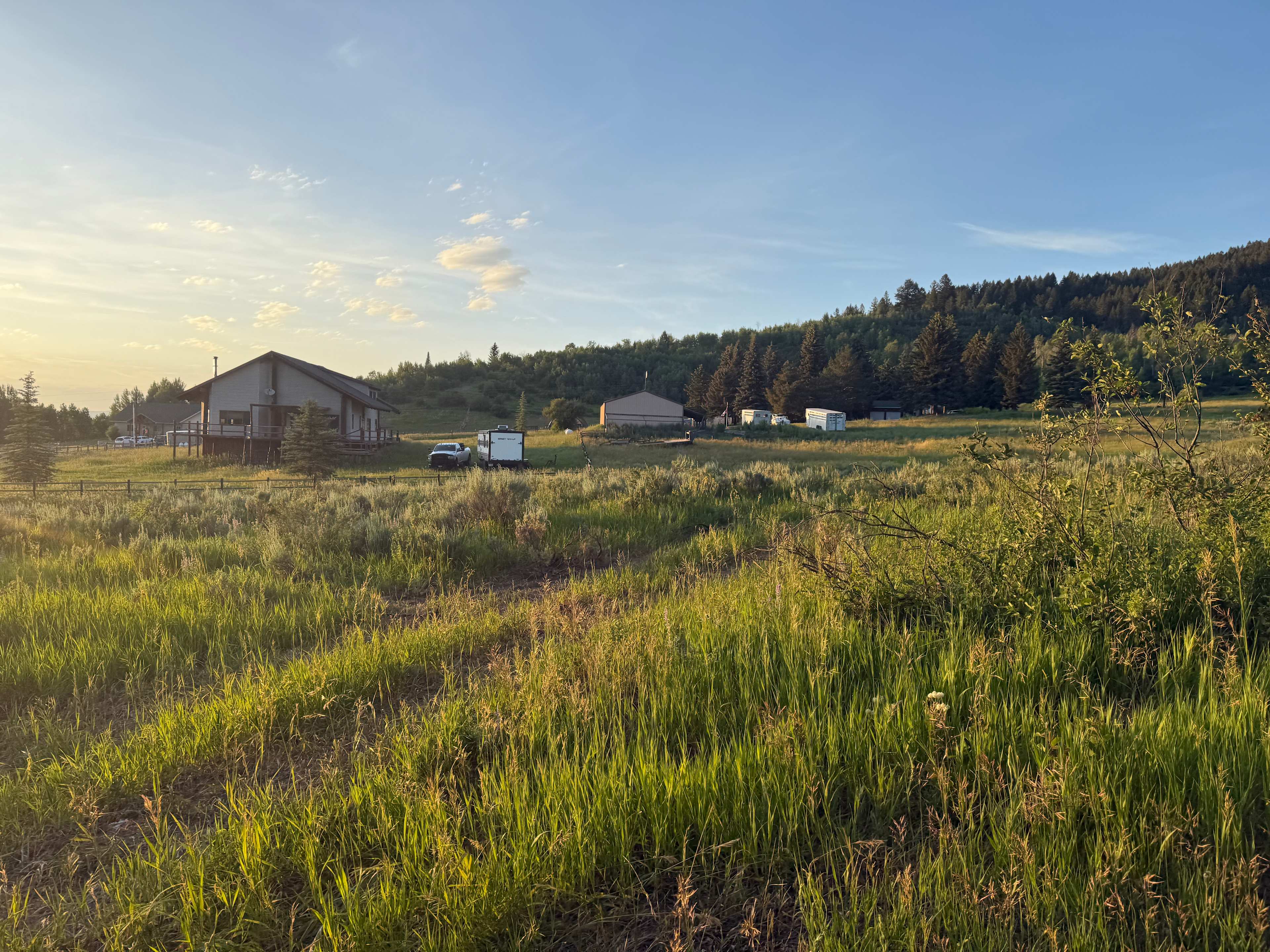 Looking at the property from the road across the meadow
