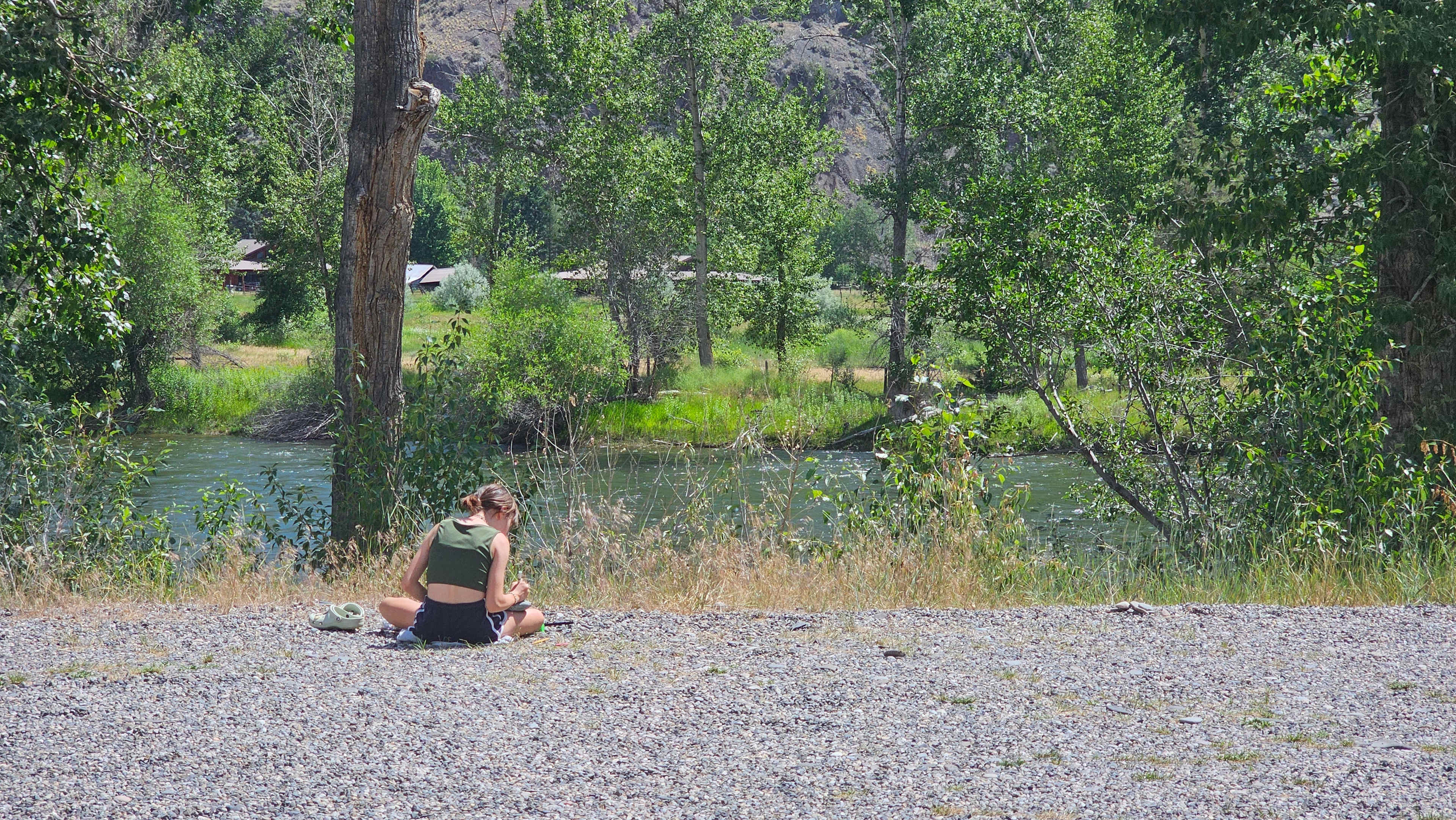 My daughter painting rocks. 
