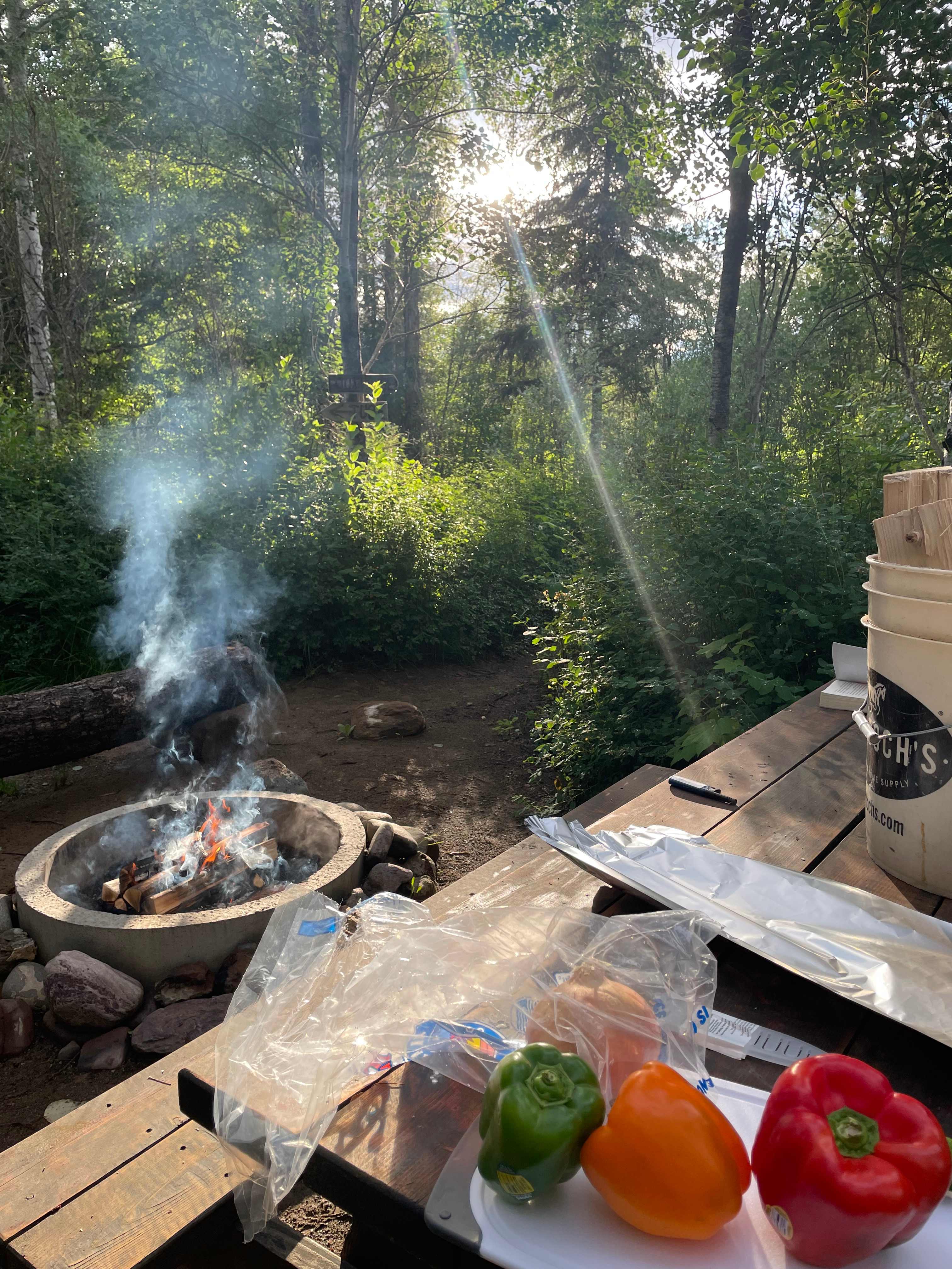 Gorgeous sunset over our campfire meal