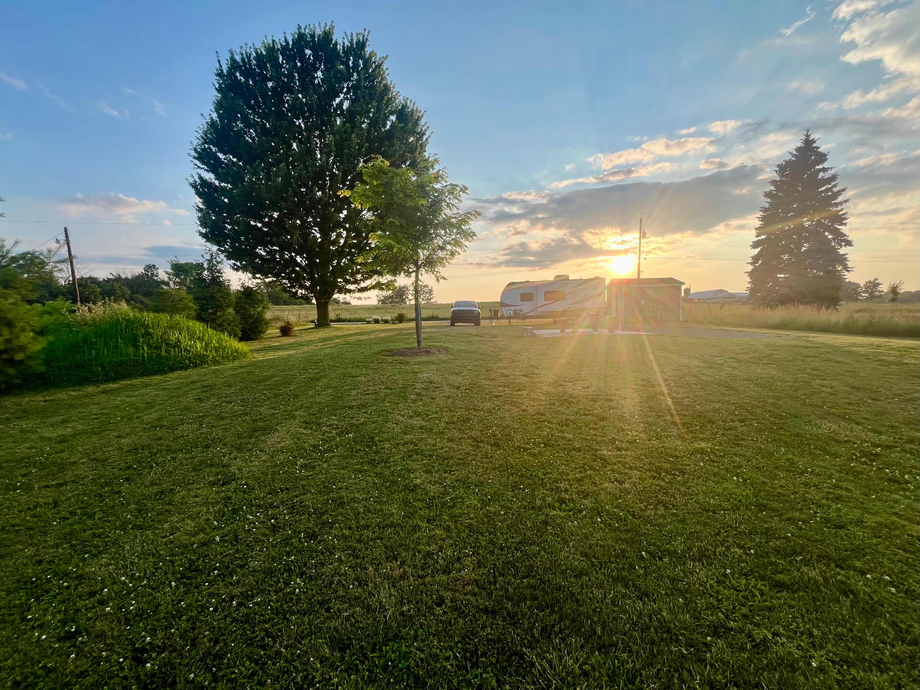 View from the back of the site near the chairs and fire pit 
