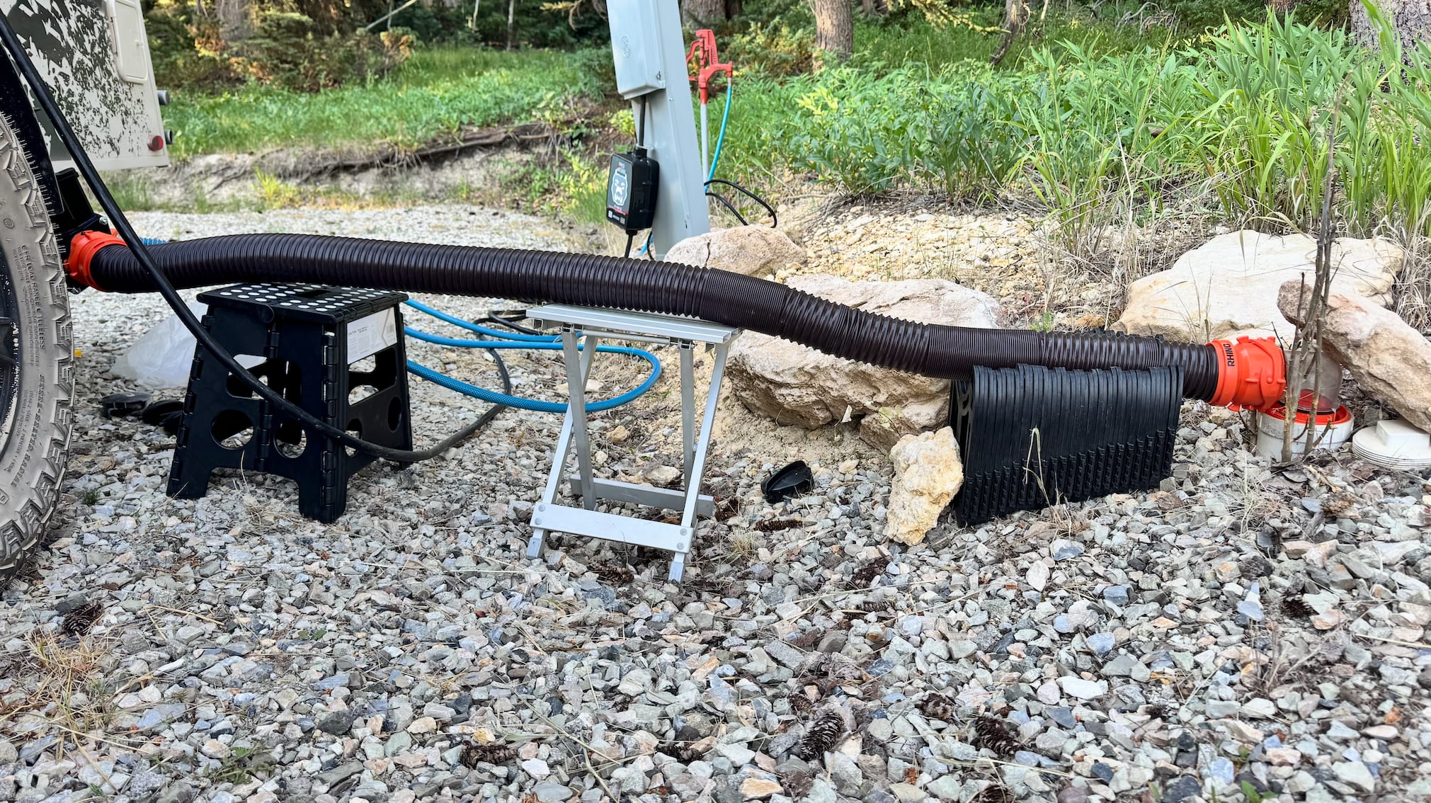 Connecting sewer hose is a little tricky.