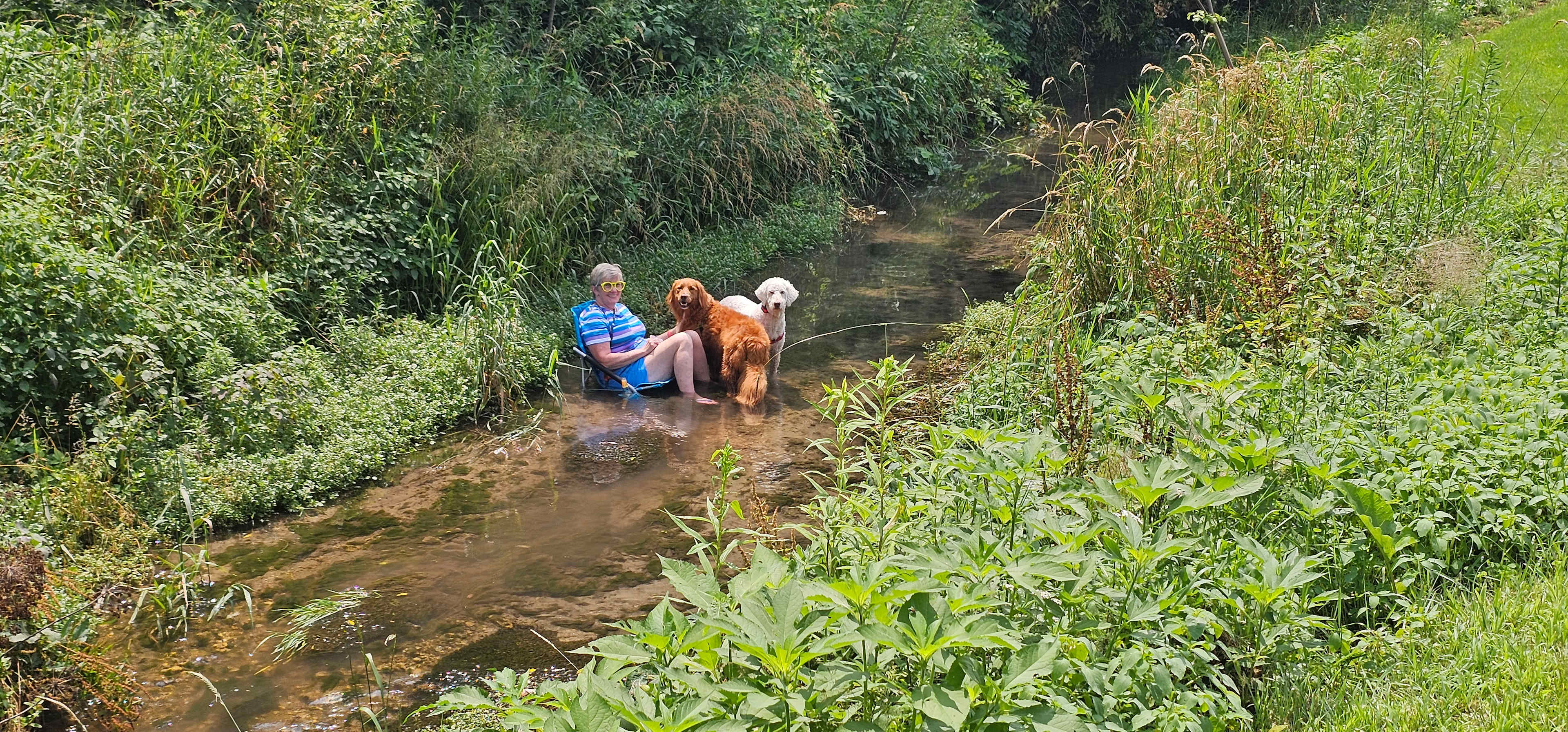 Sitting in the creek! Yeah.... it's COLD!