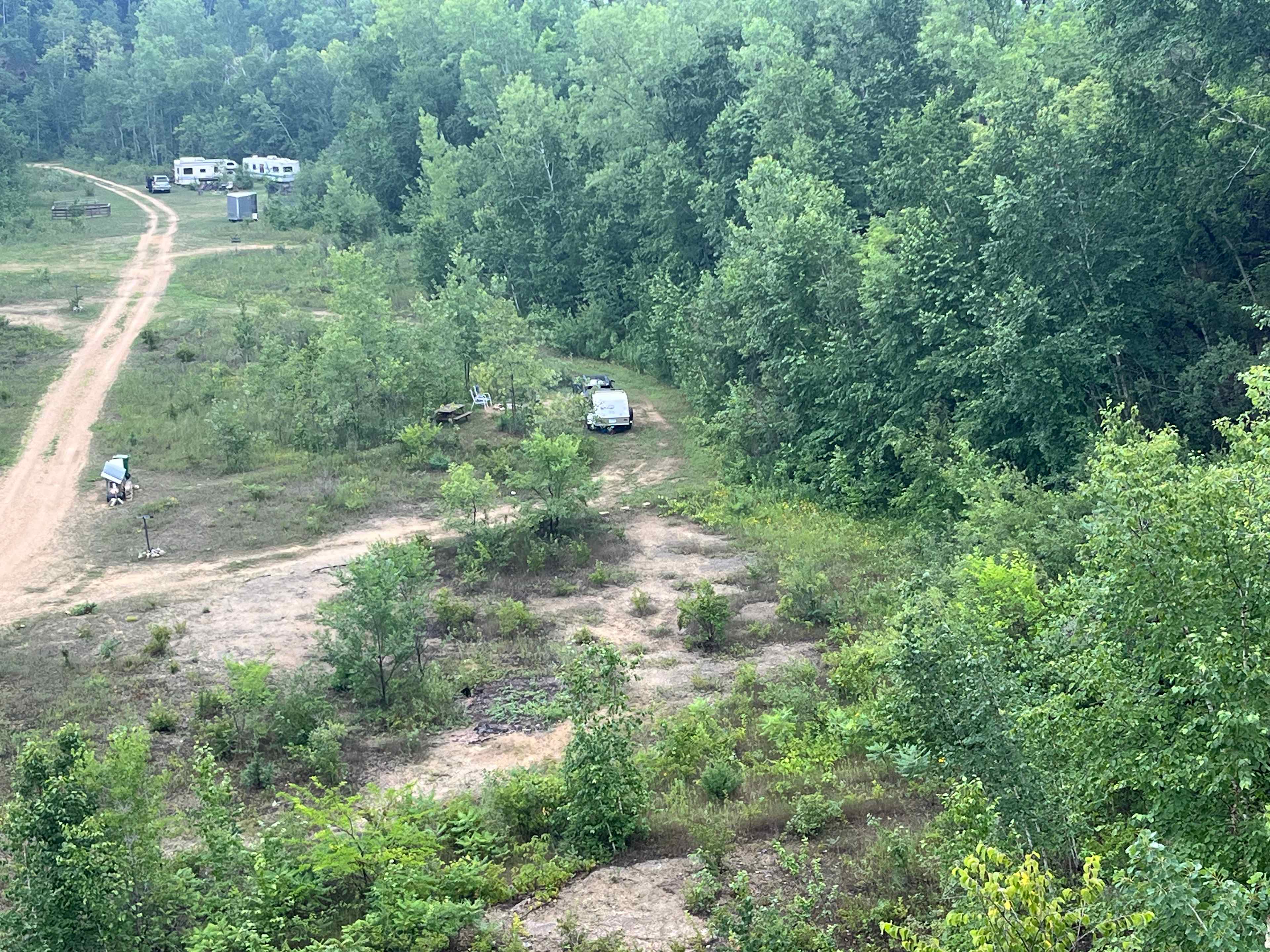 View of RV/camper site from top of quarry bluff. 
