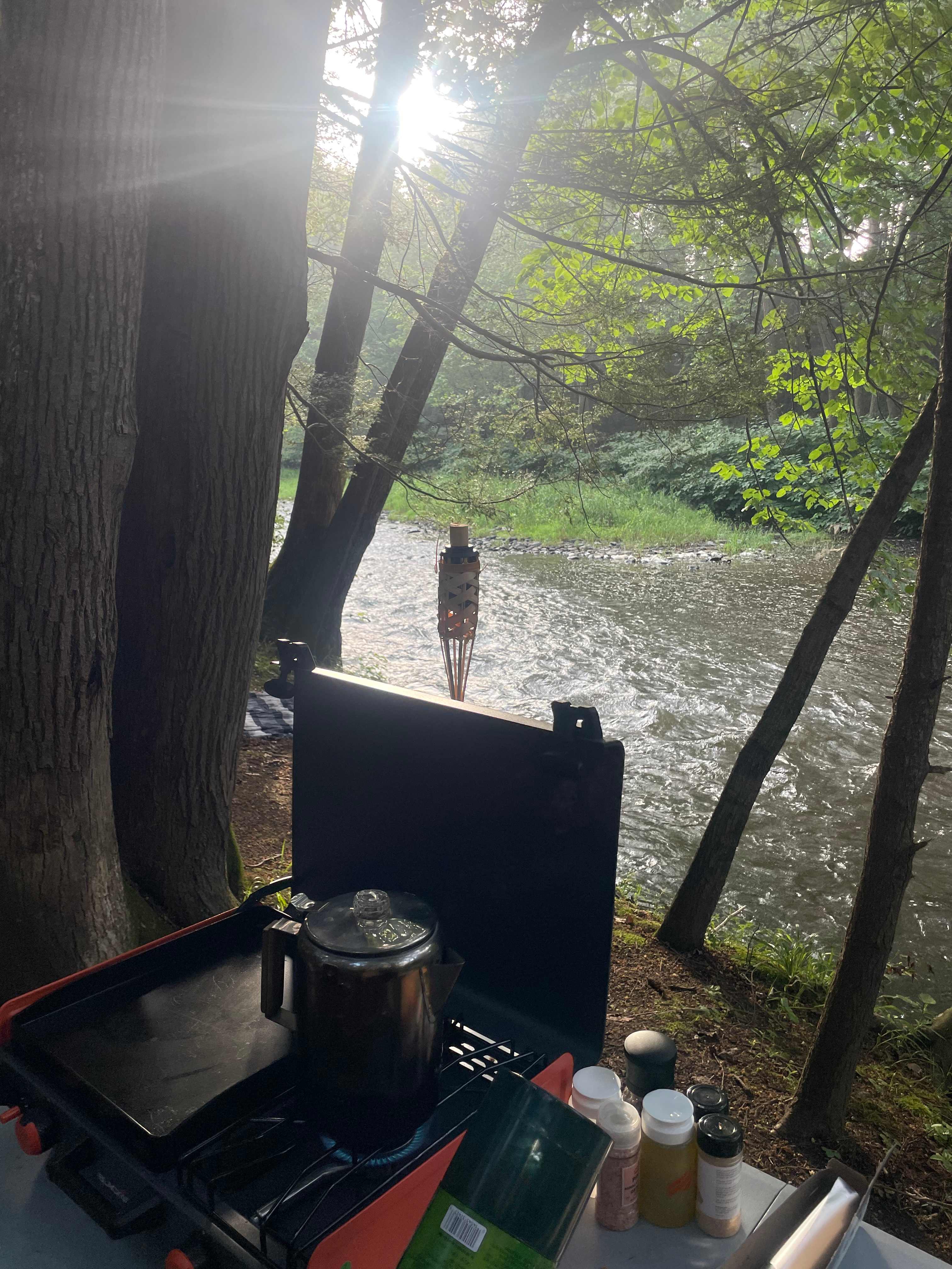 Morning coffee on the river 
