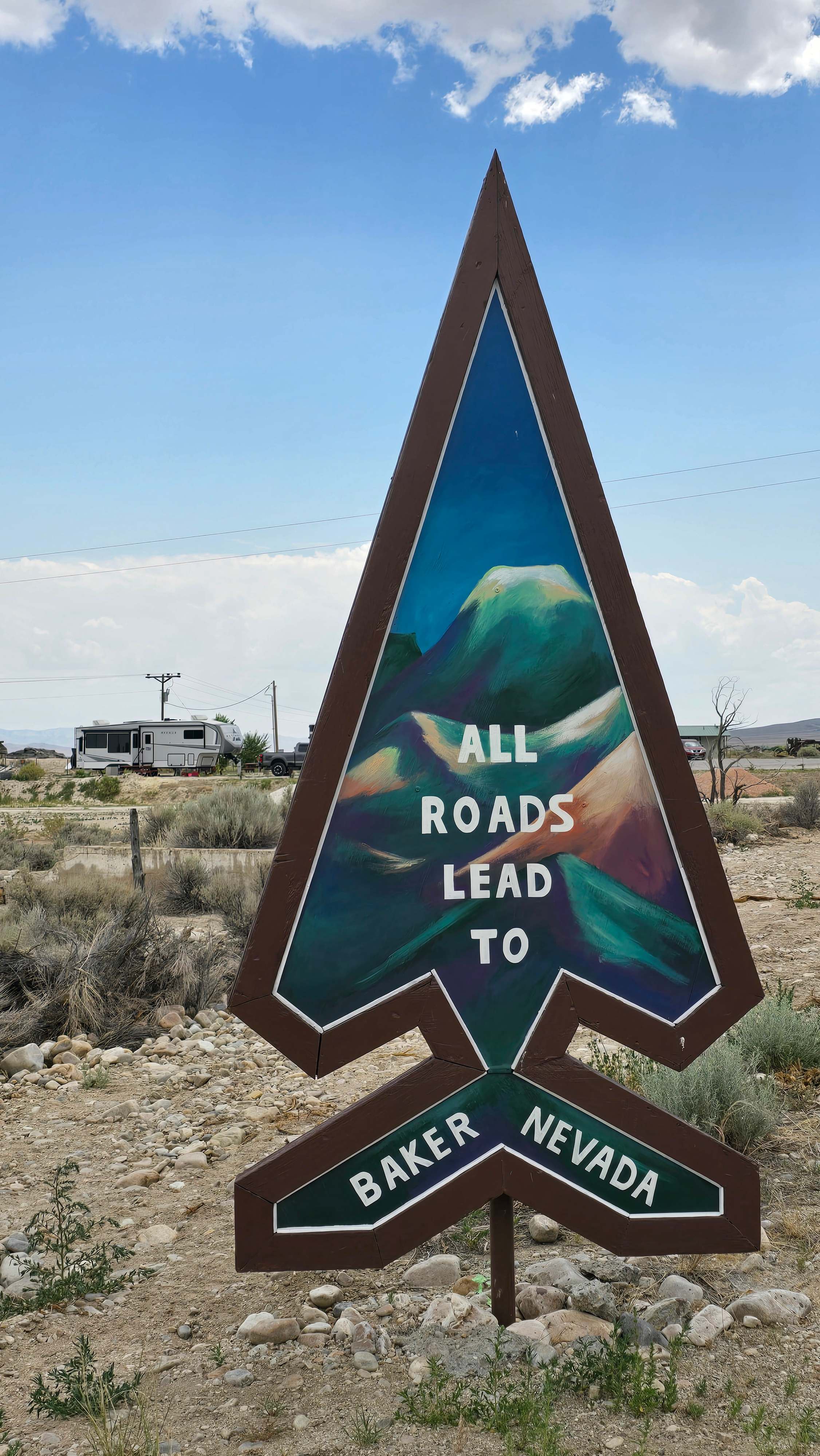 Baker sign with RV in the background 