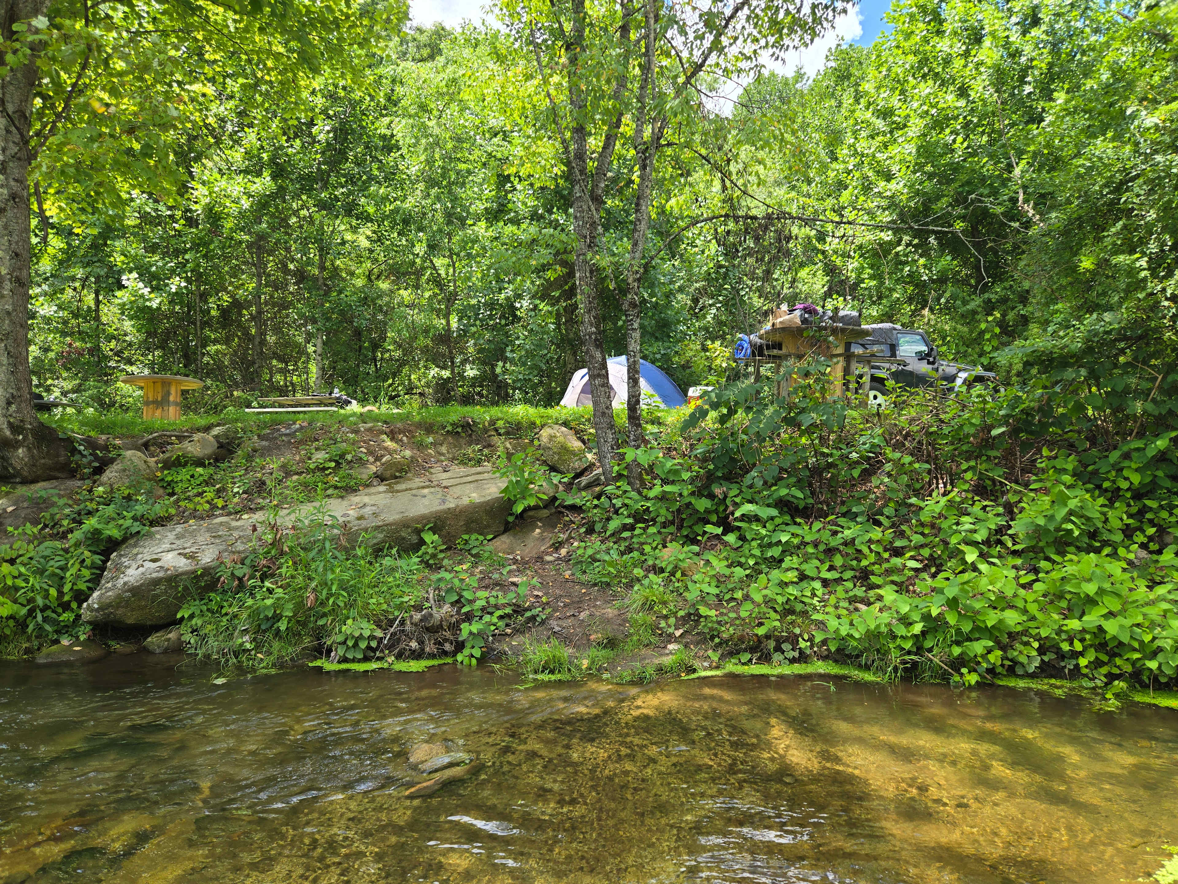 Campsite from my chair in the river.