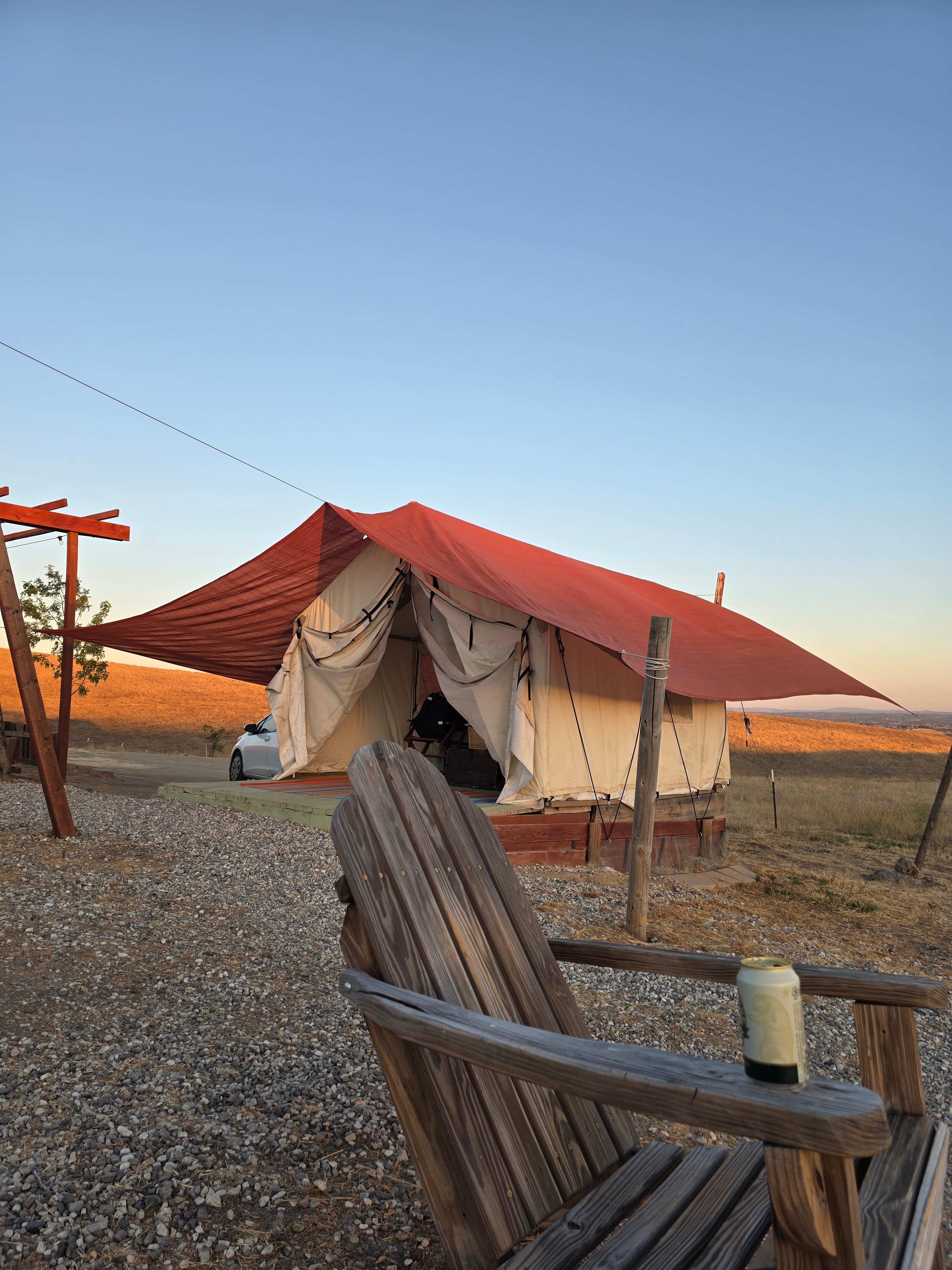 Our site at sunset in front of the campfire pit!