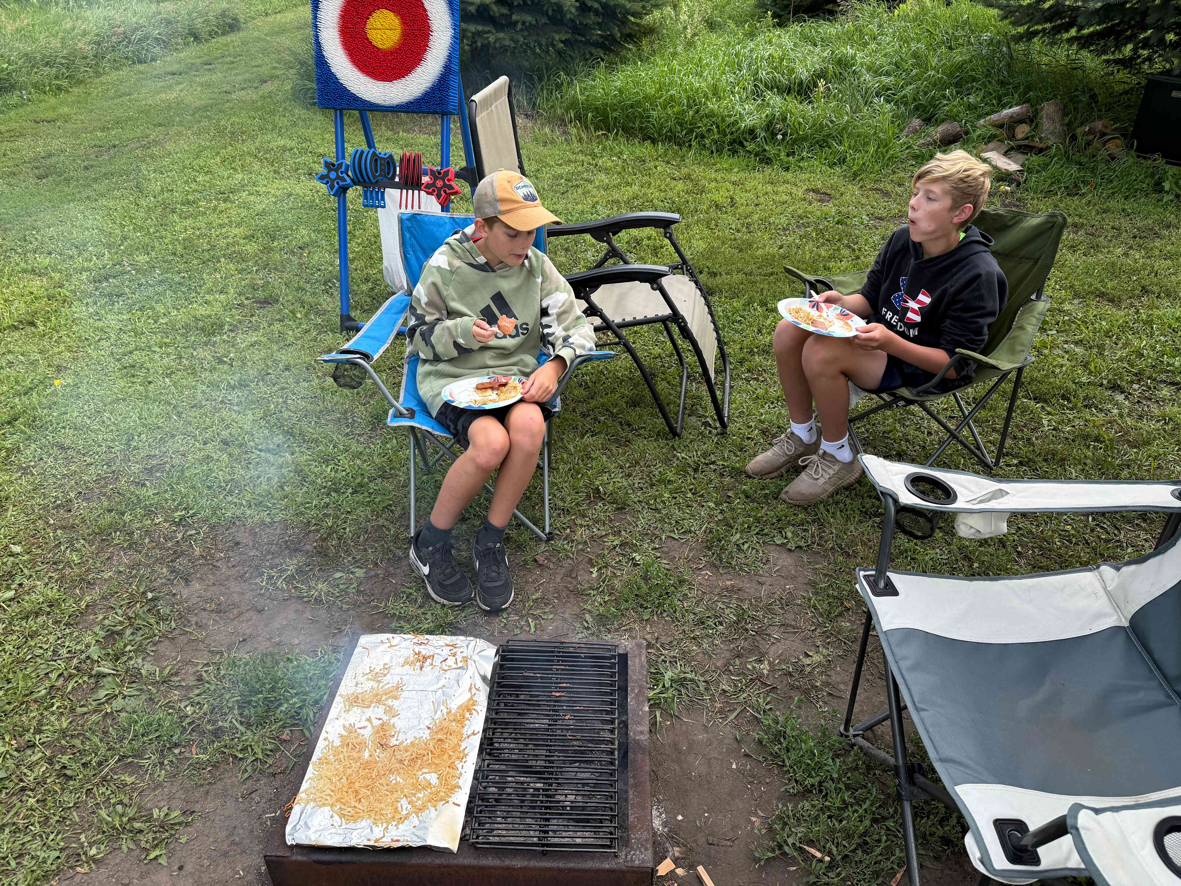 The fire ring has a grilling grate with it at site 4