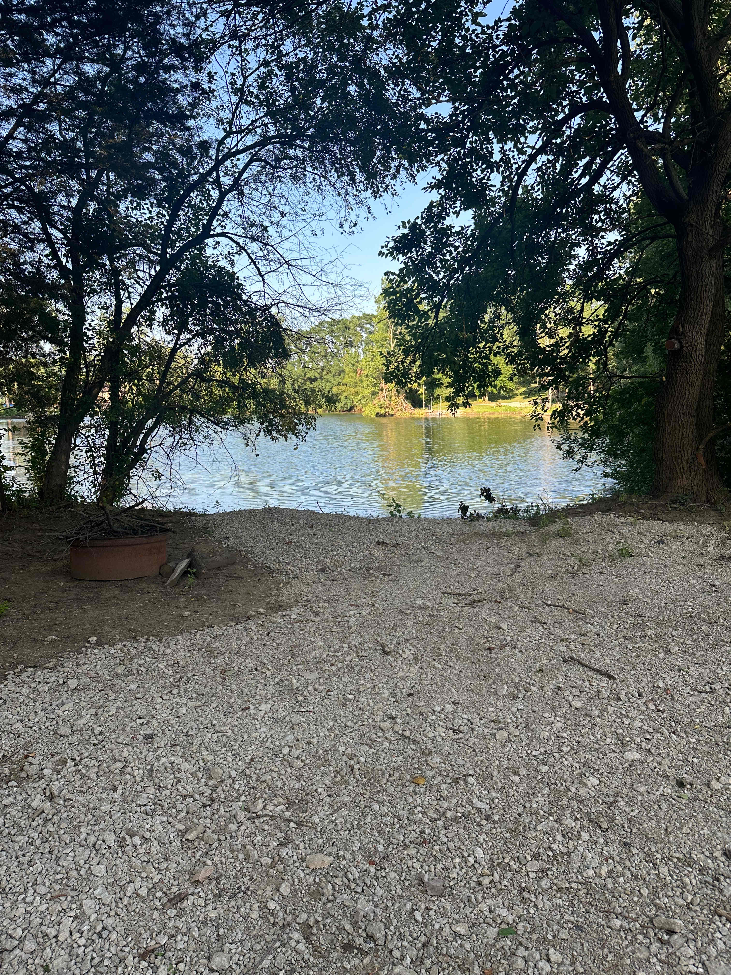 New rock to help get to the water easier. I swam in the pond, entering is silted but gets deep quickly so no more touching. Areas of the pond are colder from the spring. It was refreshing! 