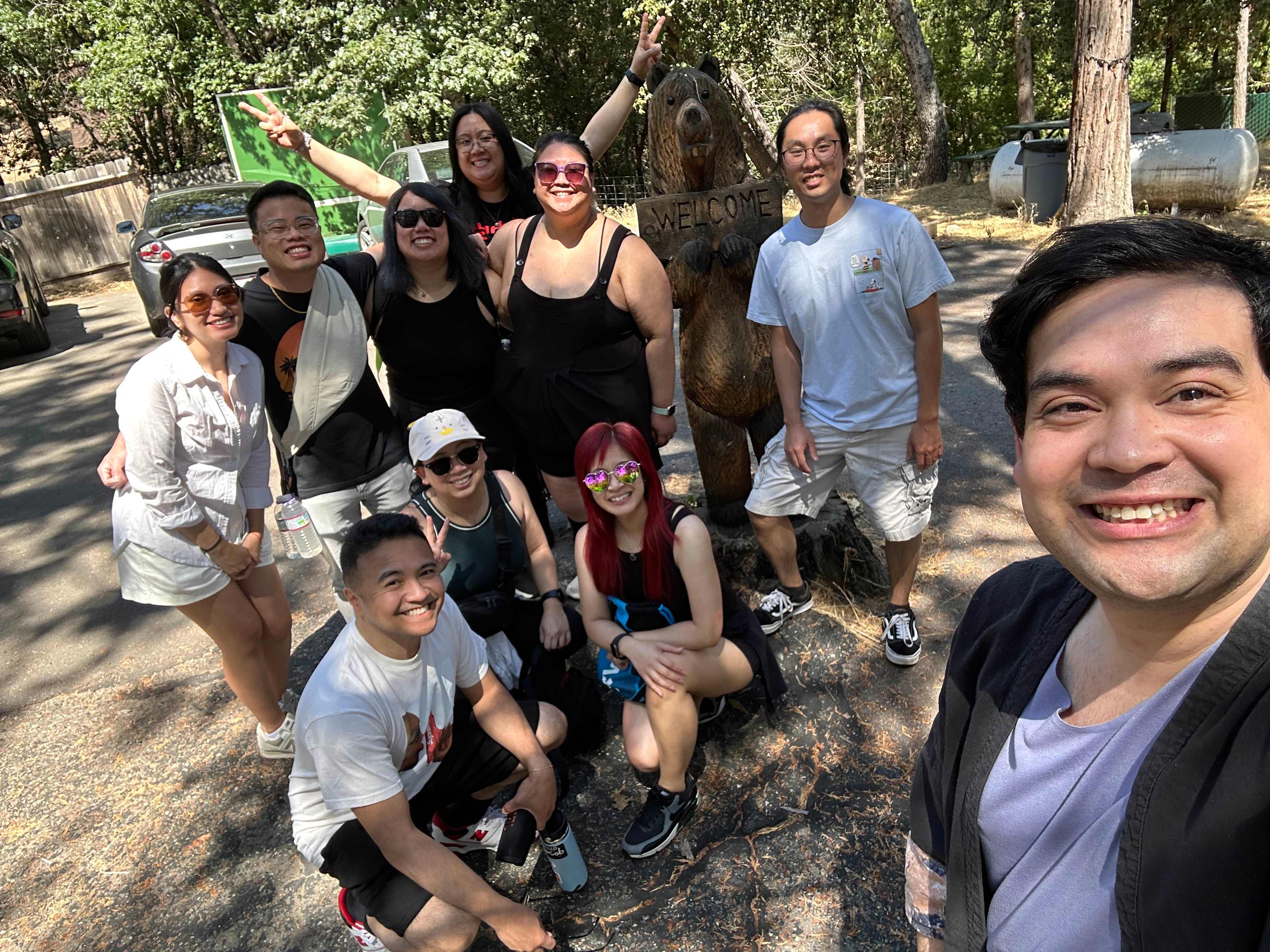 Just outside the cabin before heading to Bass Lake