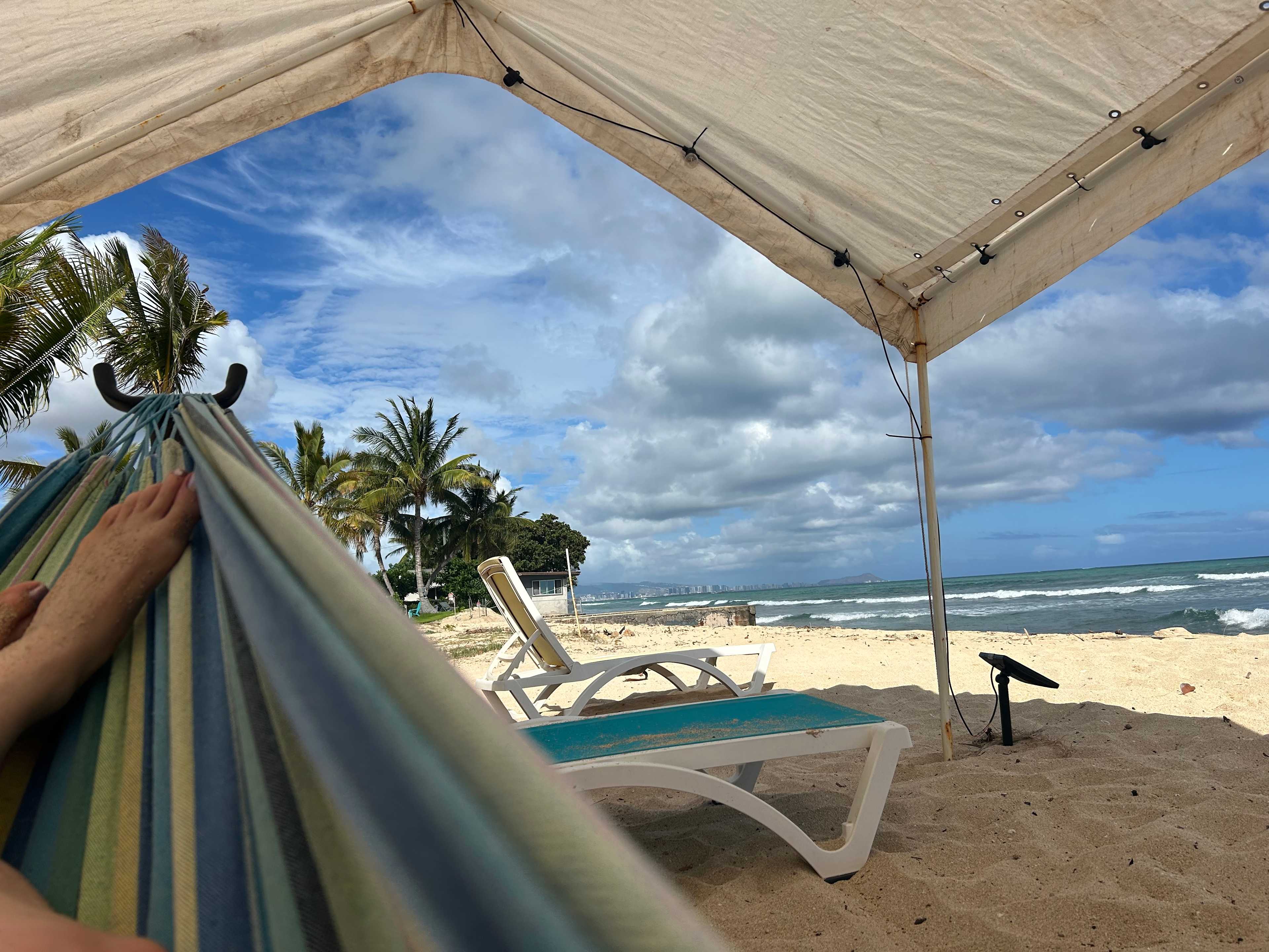 Relaxing in shady hammock