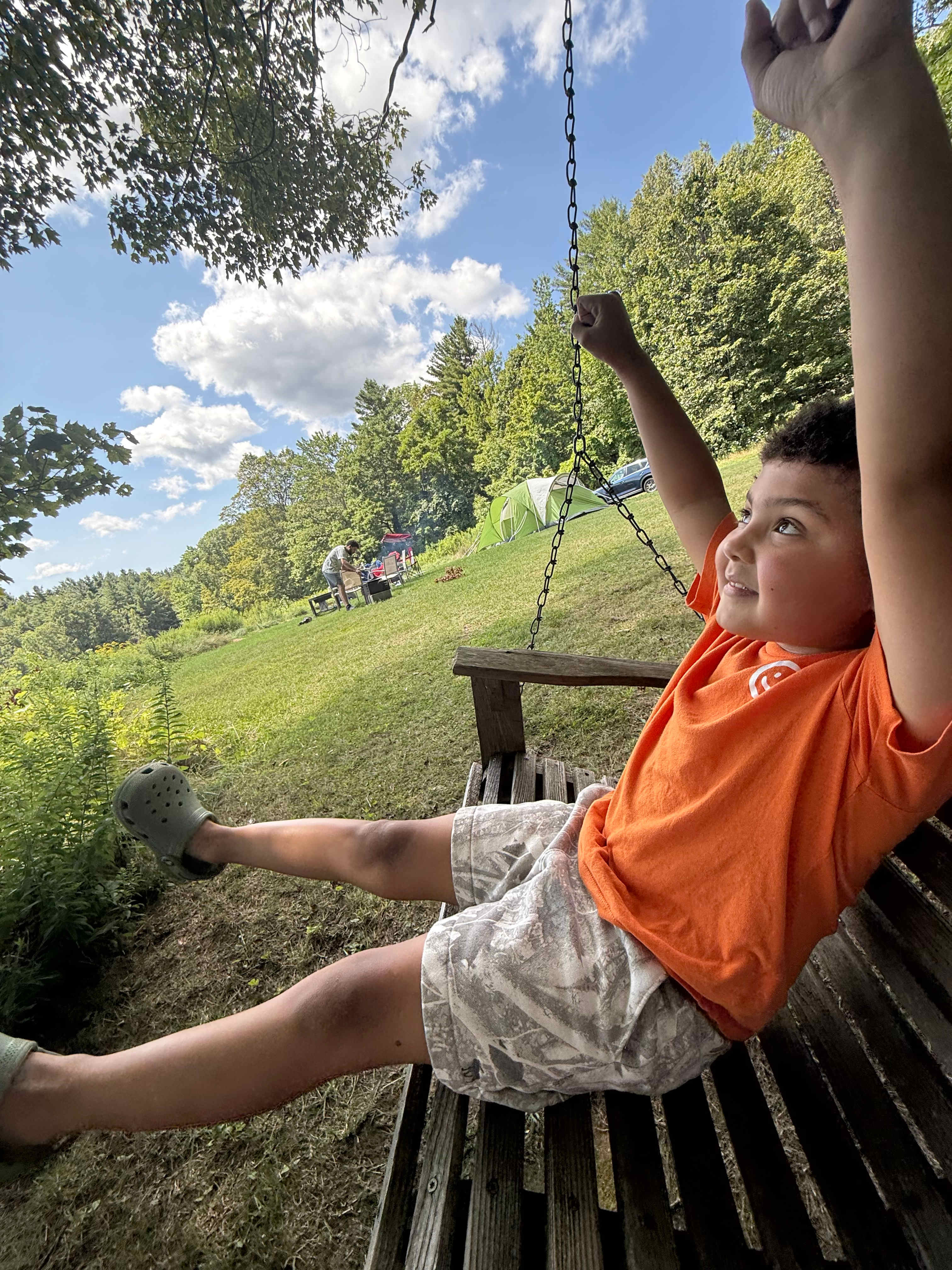 bench swing under the shade