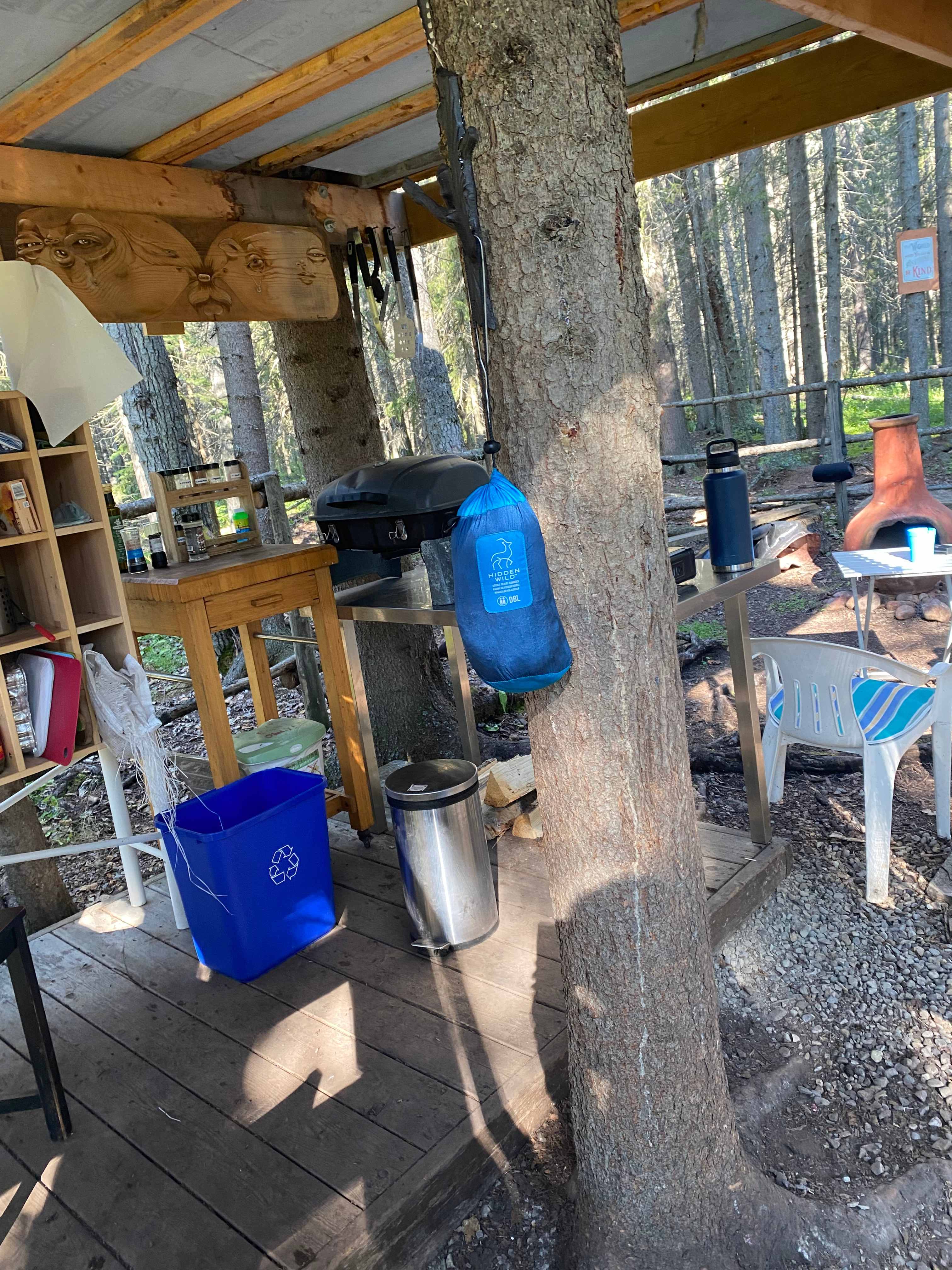 Under the treehouse, kitchenette by chimnea