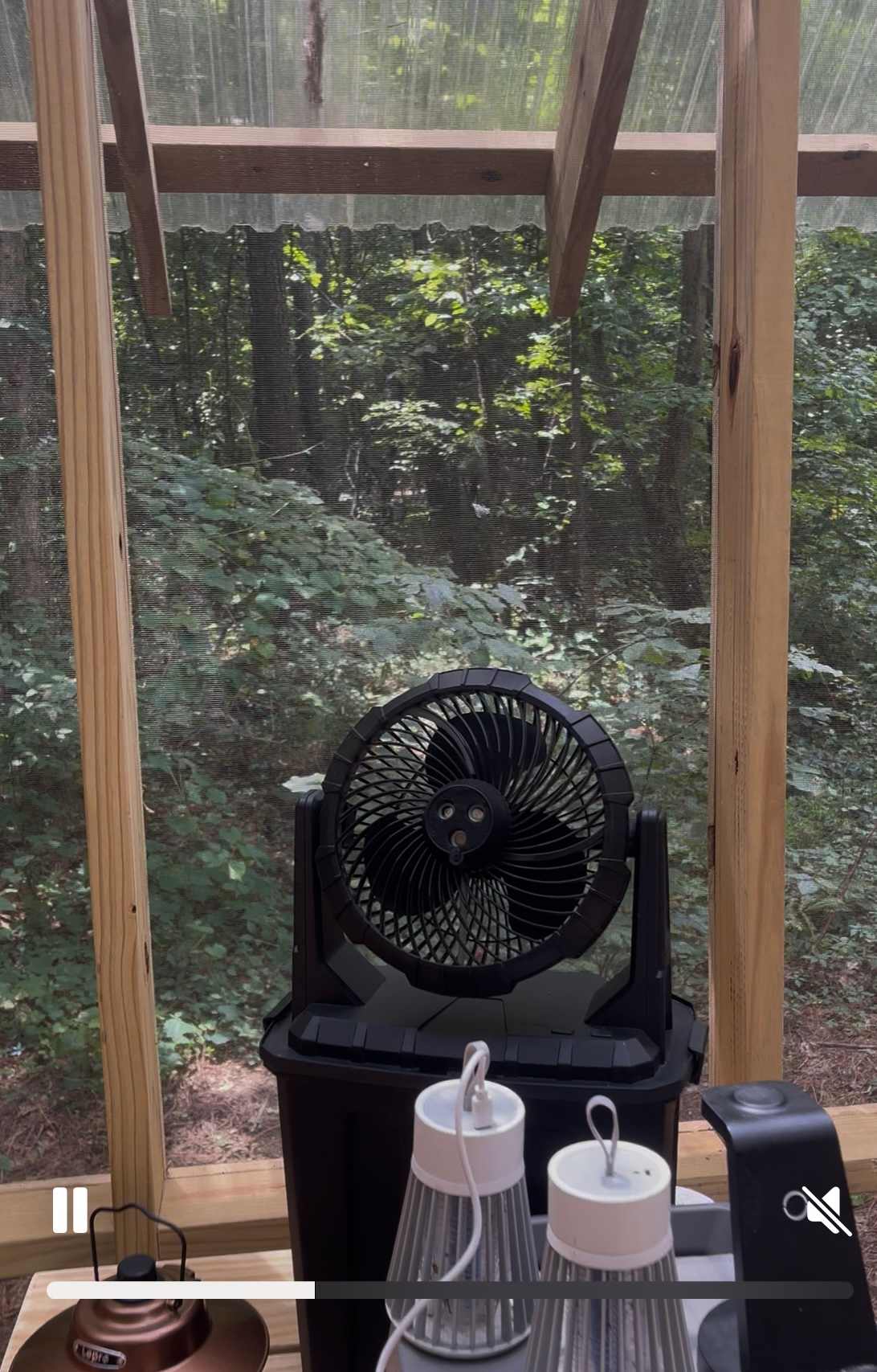 Fan with ice cold mist.