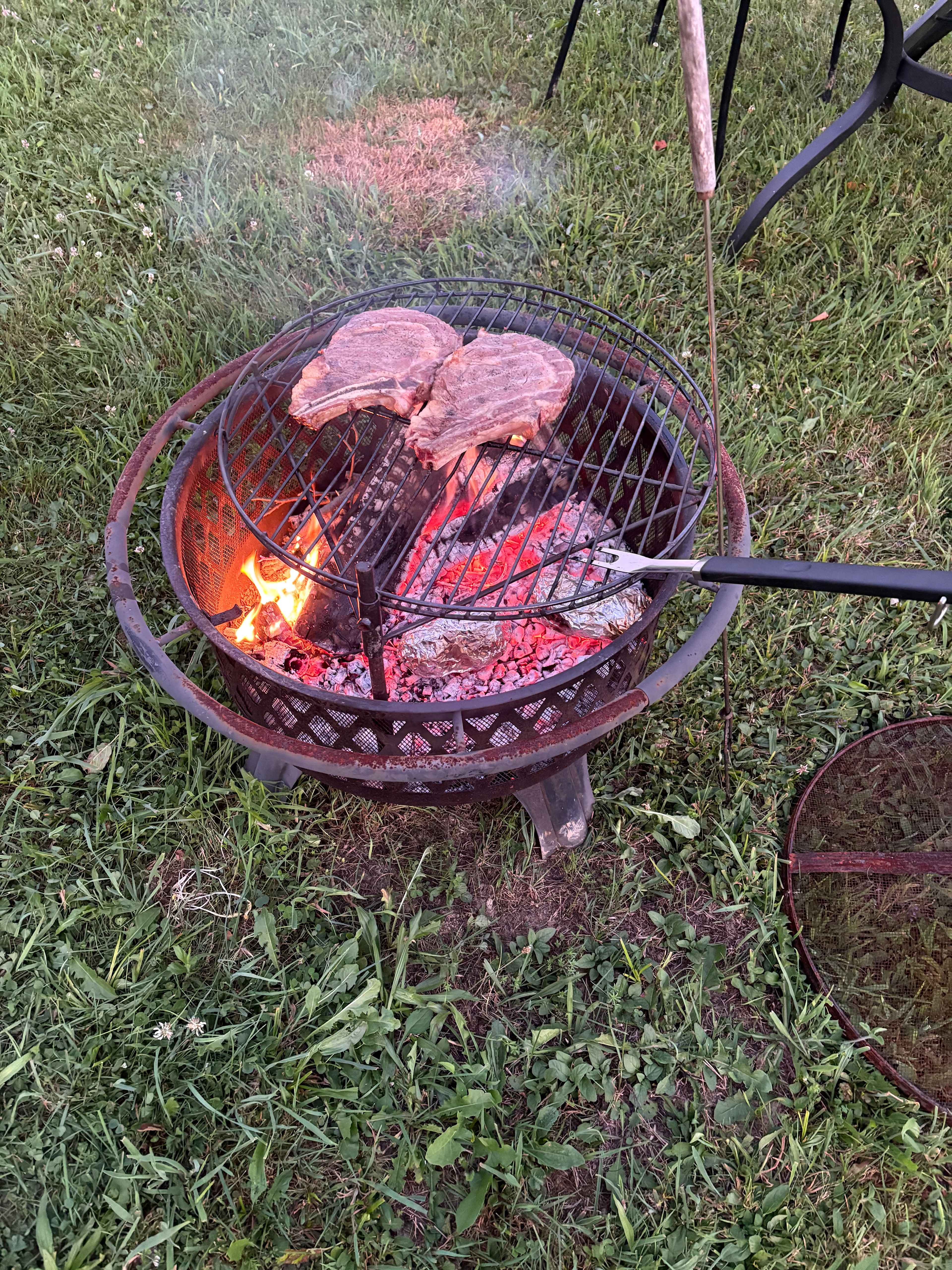 Steaks on the campfire!