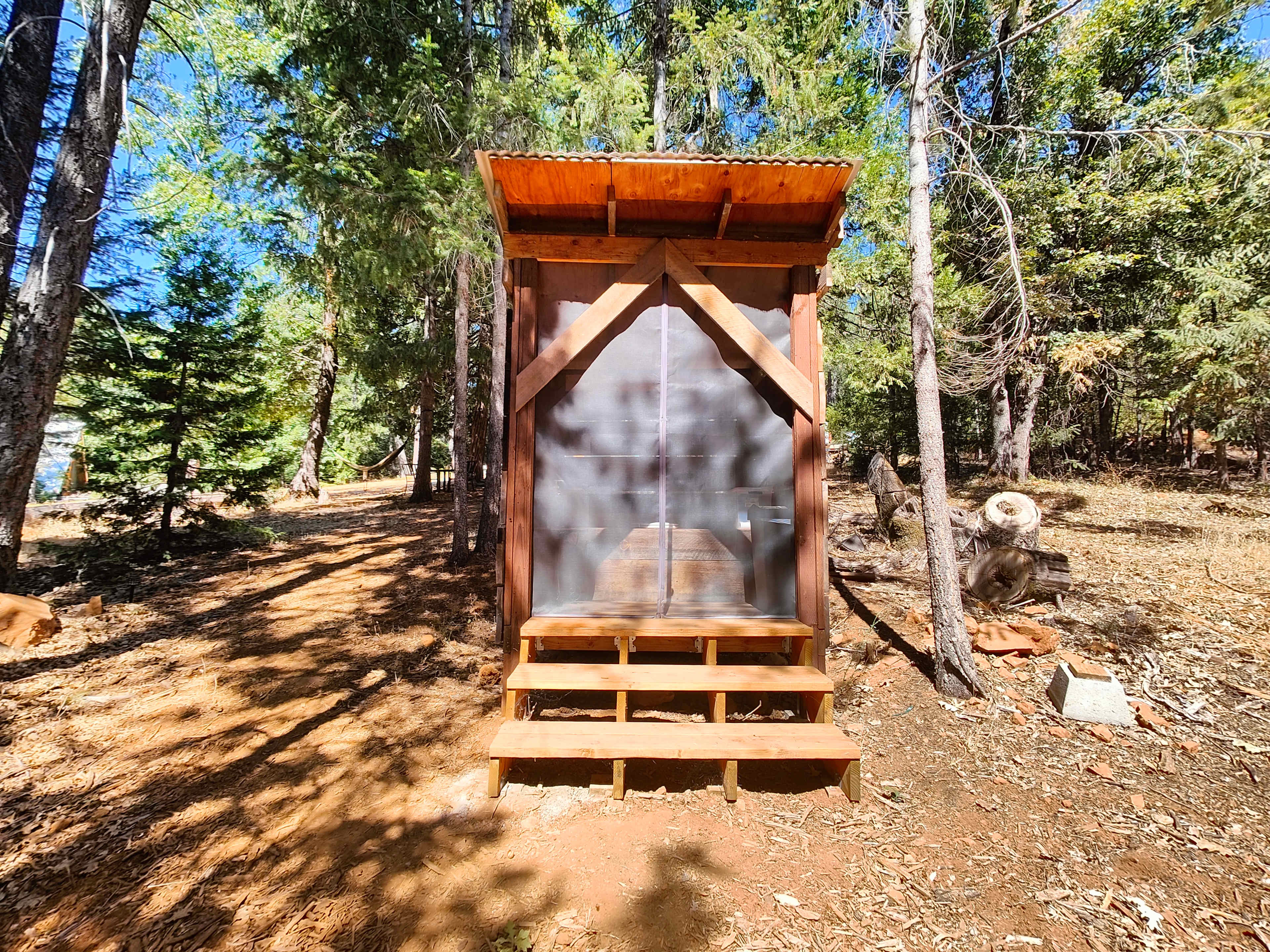 View of composting toilet from the outside. It has a view!