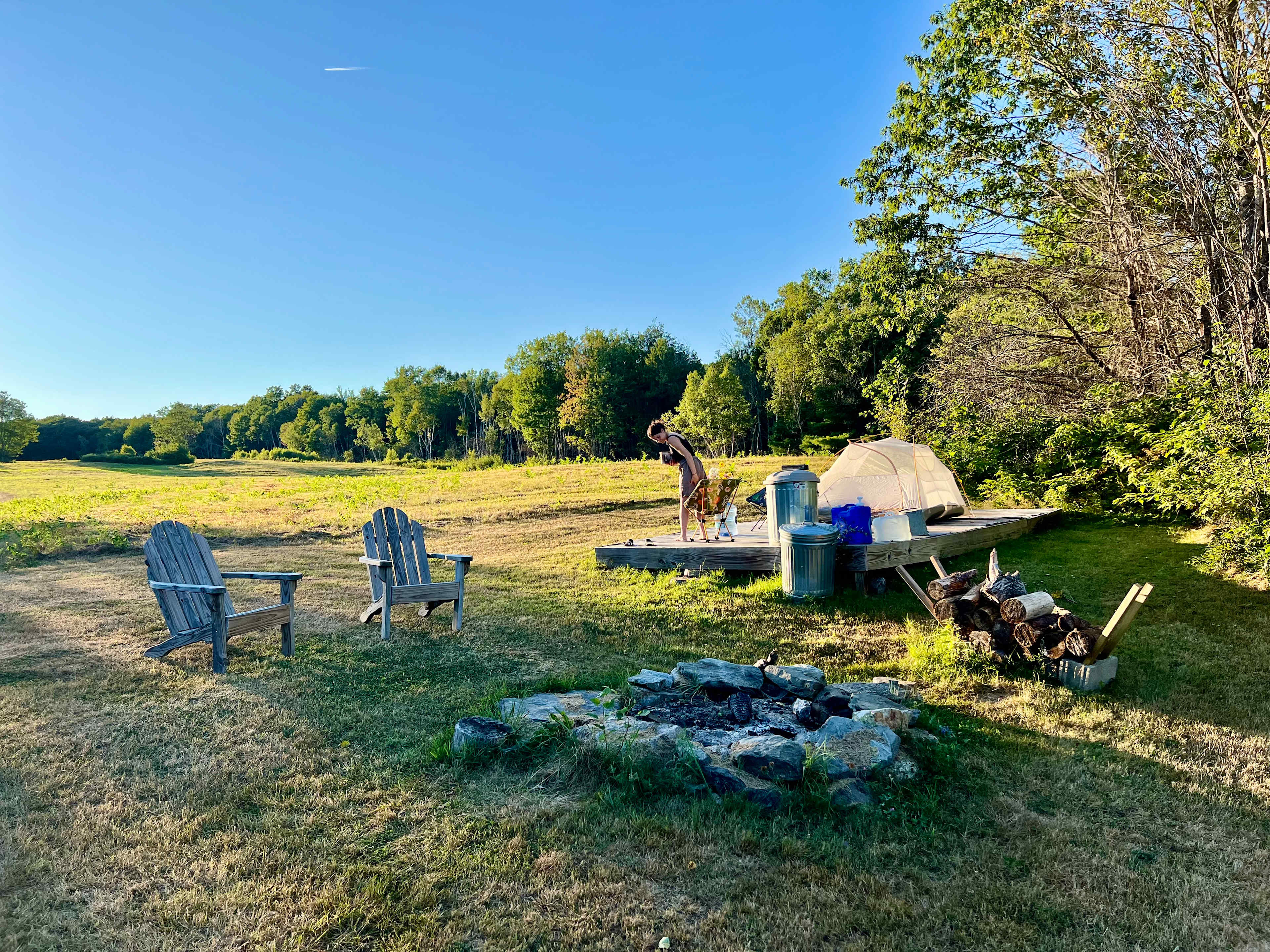Firepit and Adirondack chairs.  