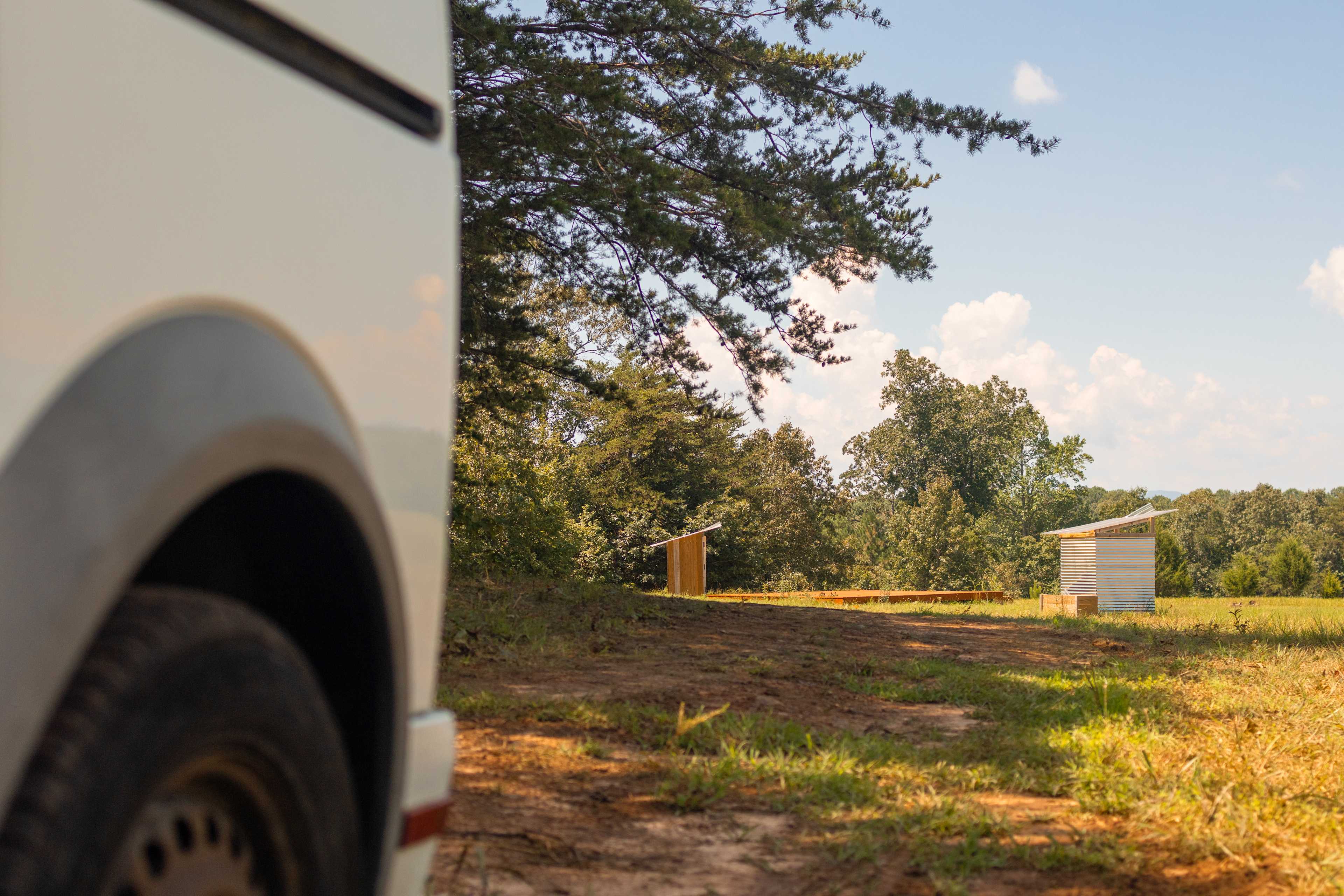 Driving away from camp