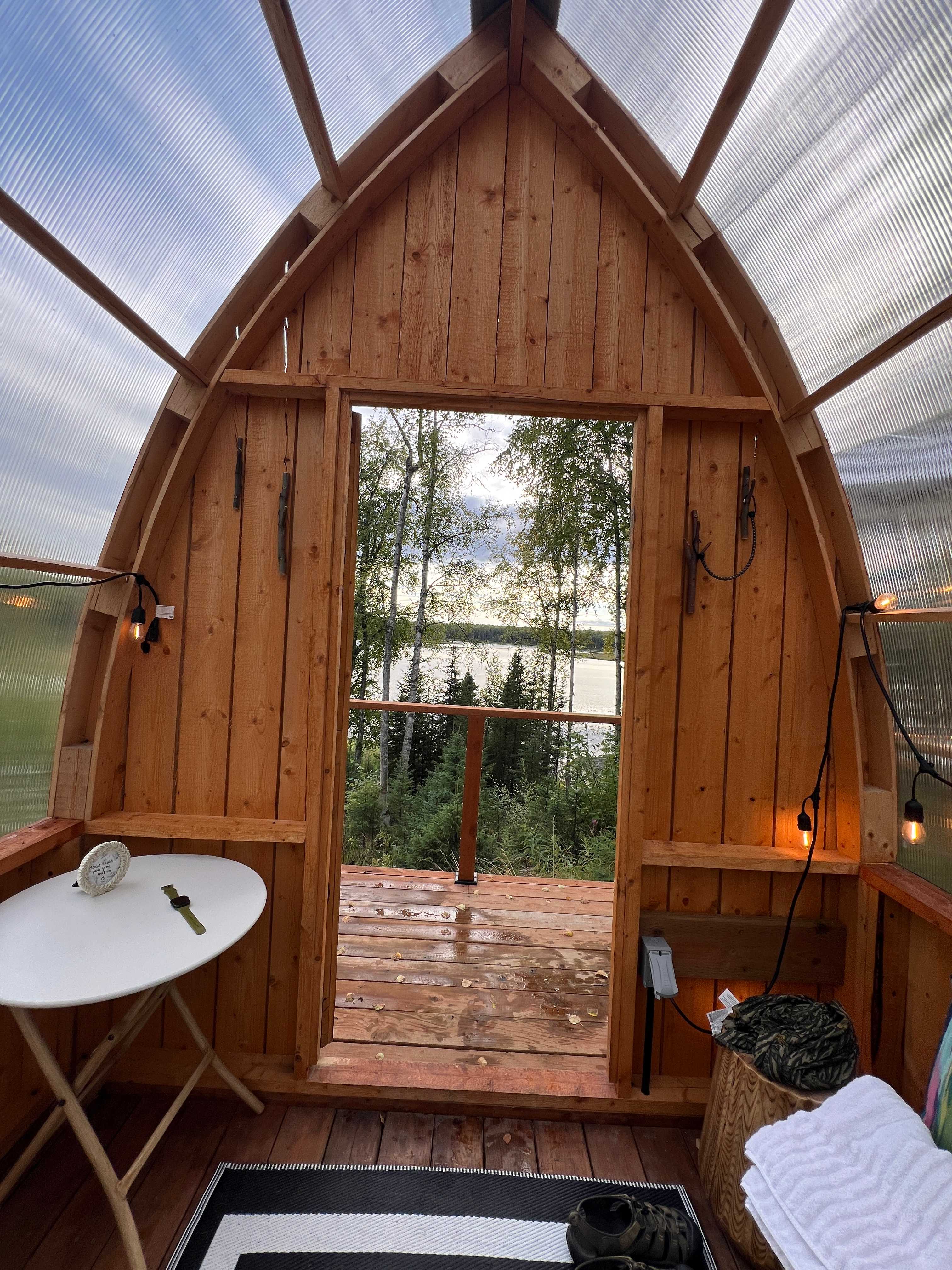 From inside hot tub area