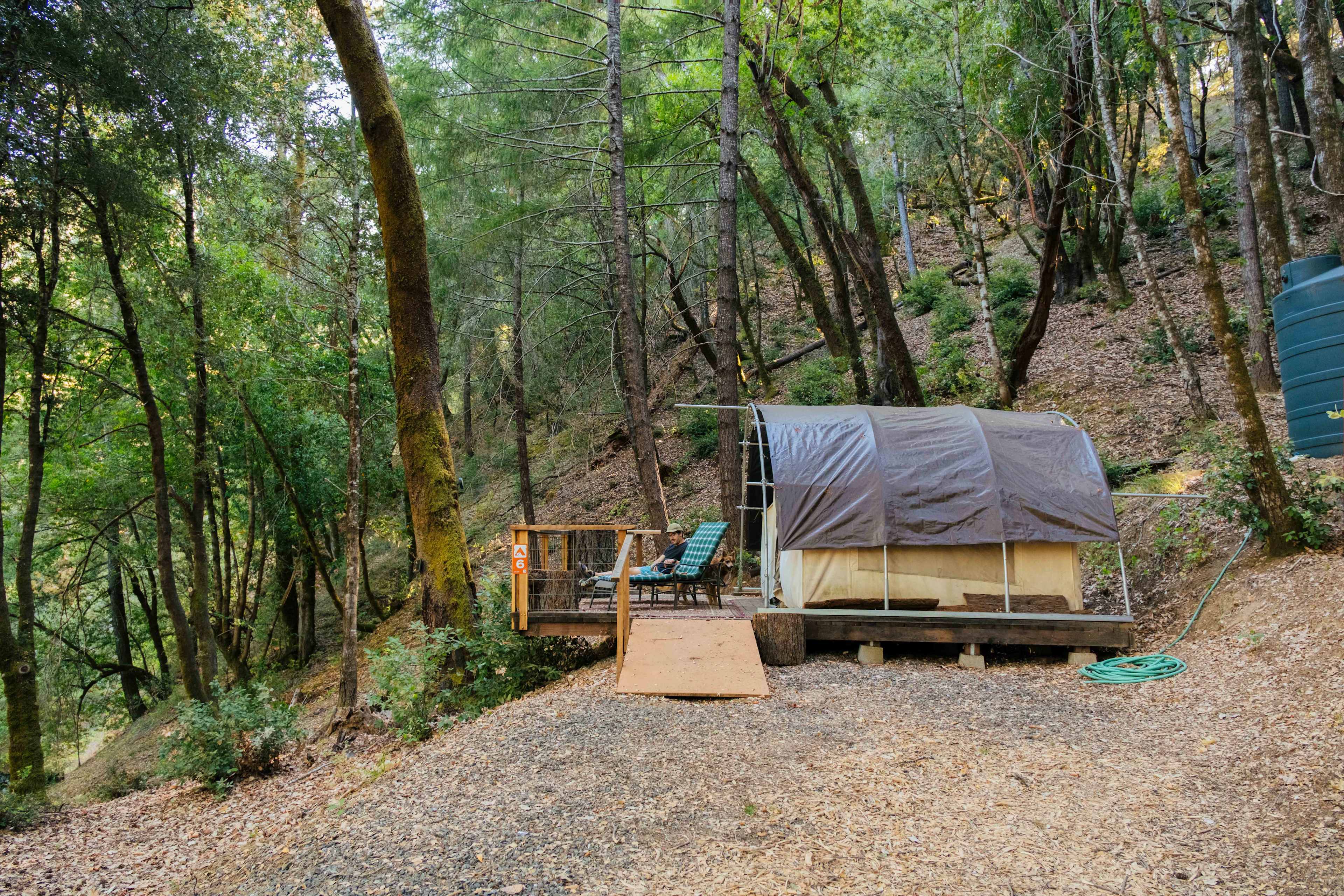 The Overlook tent + deck and parking area
