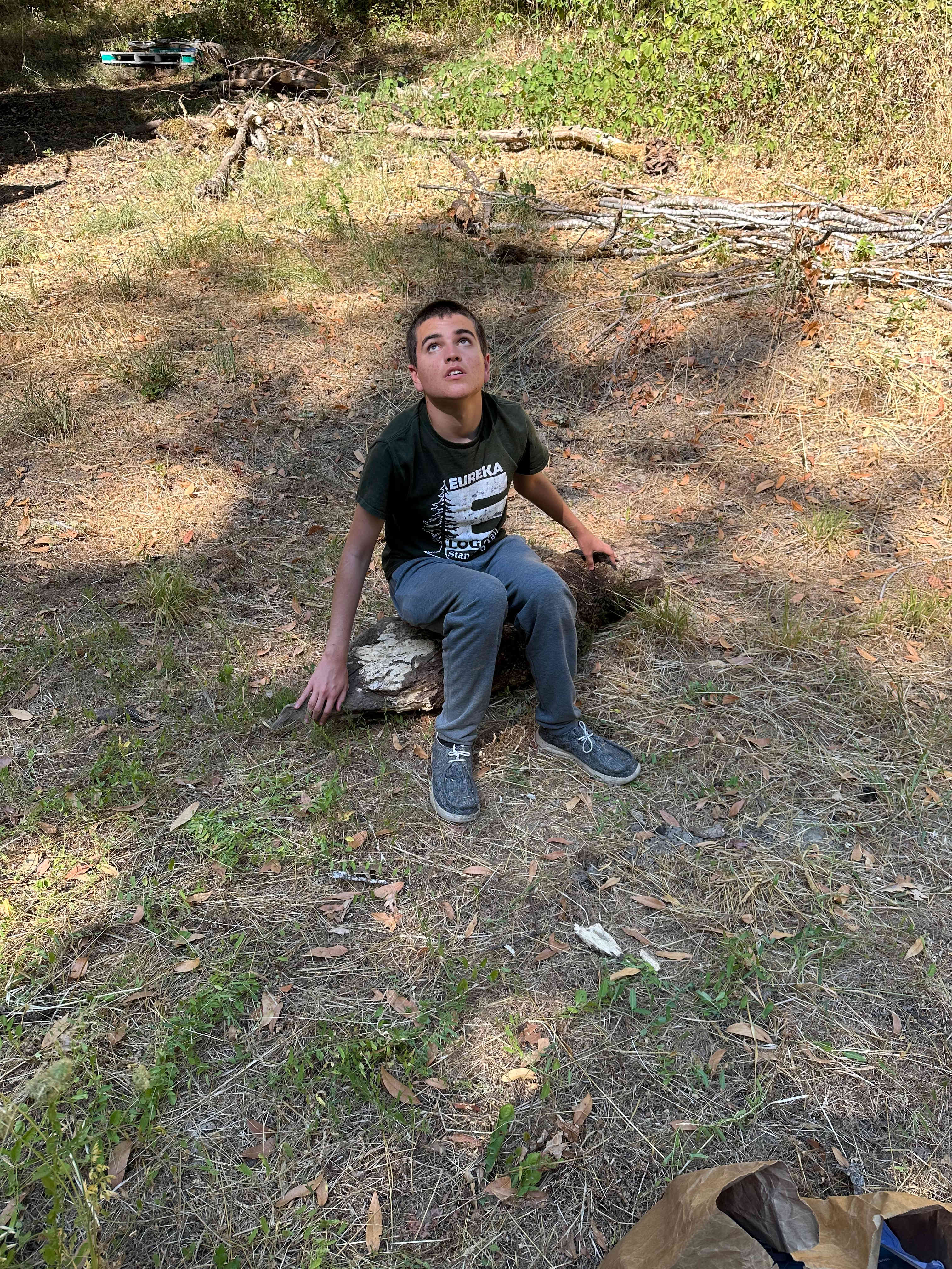 I hope it’s ok that Logan and I moved this log over by the fire pit. 