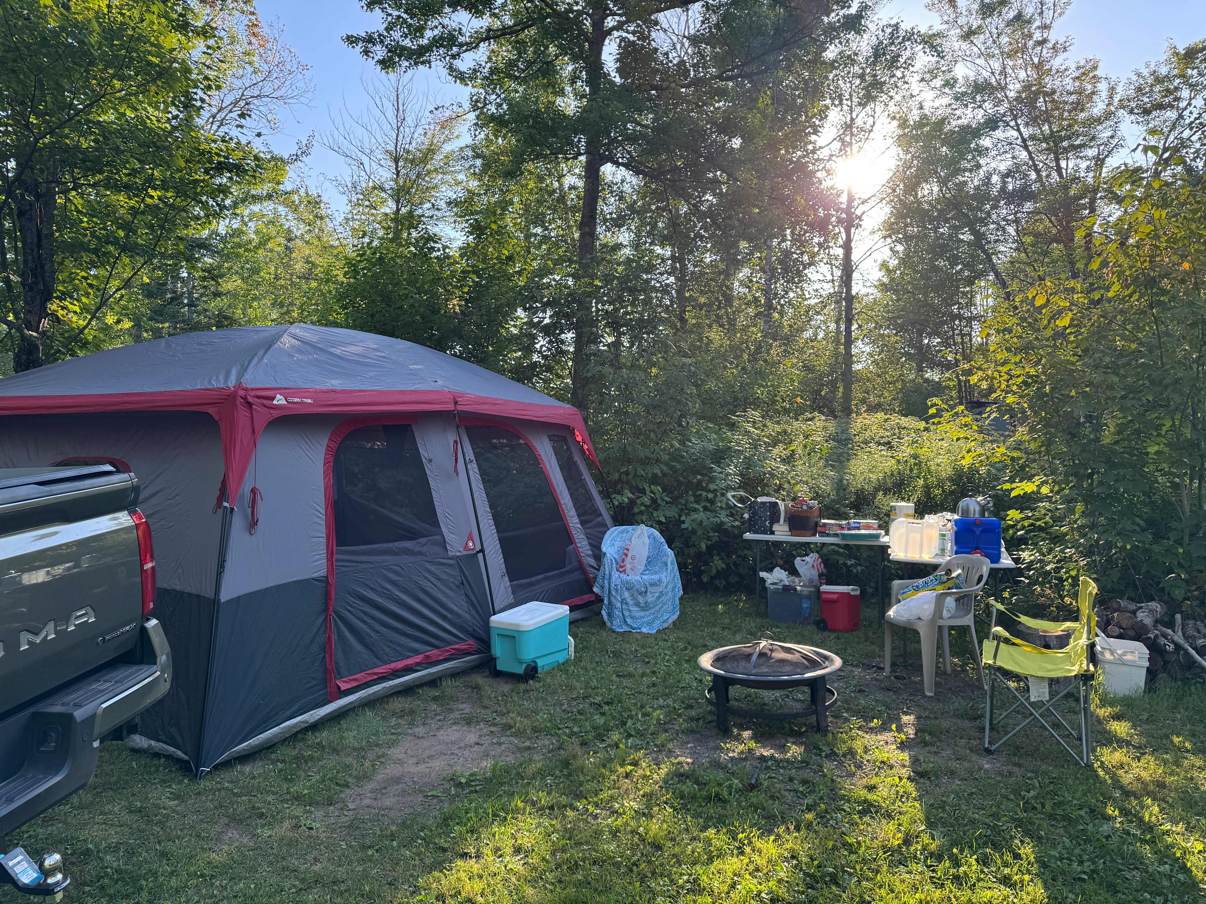 Our campsite; firewood and 5-gal water provided