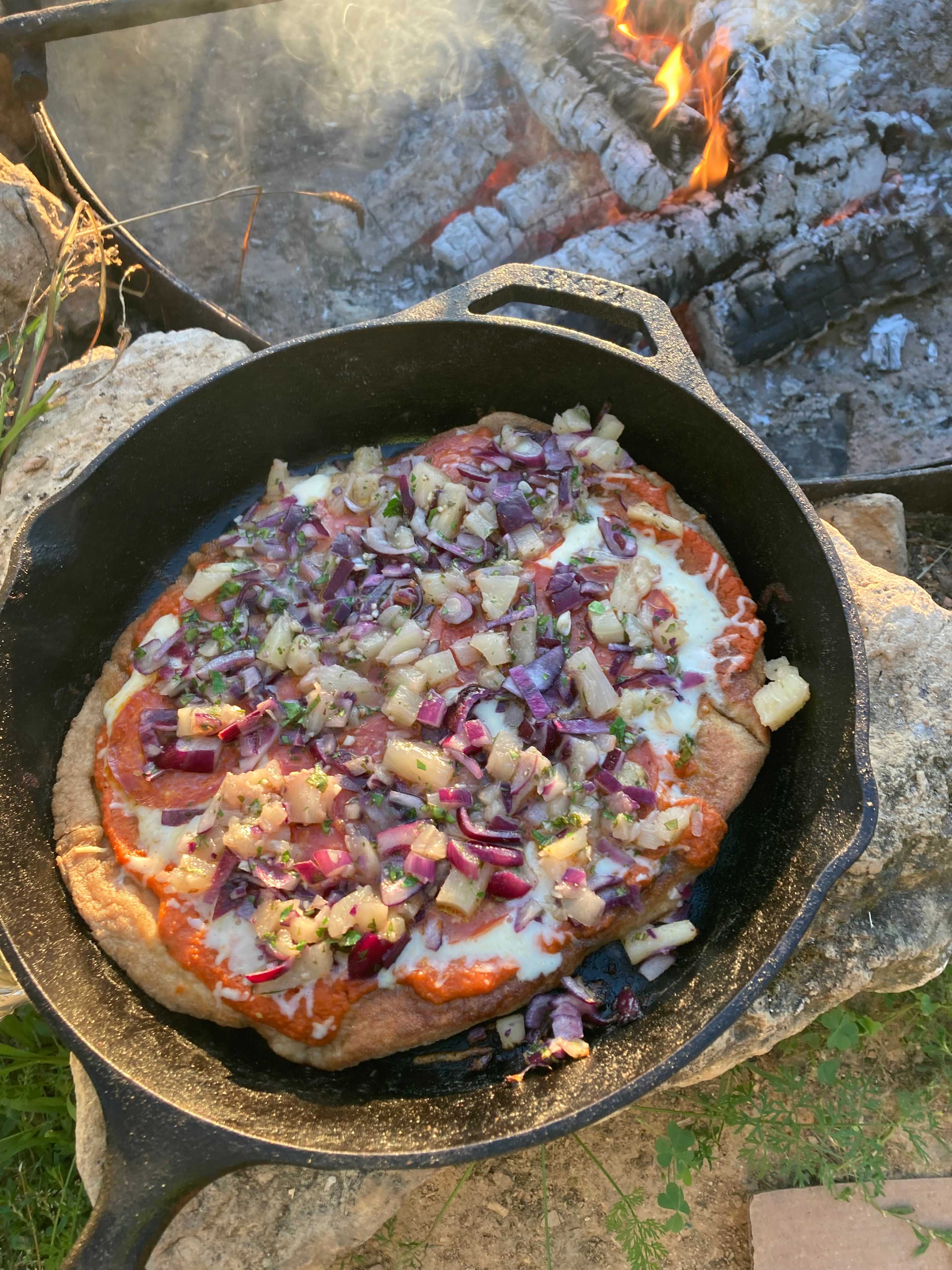 First time making pizza on an open fire.  Success! 