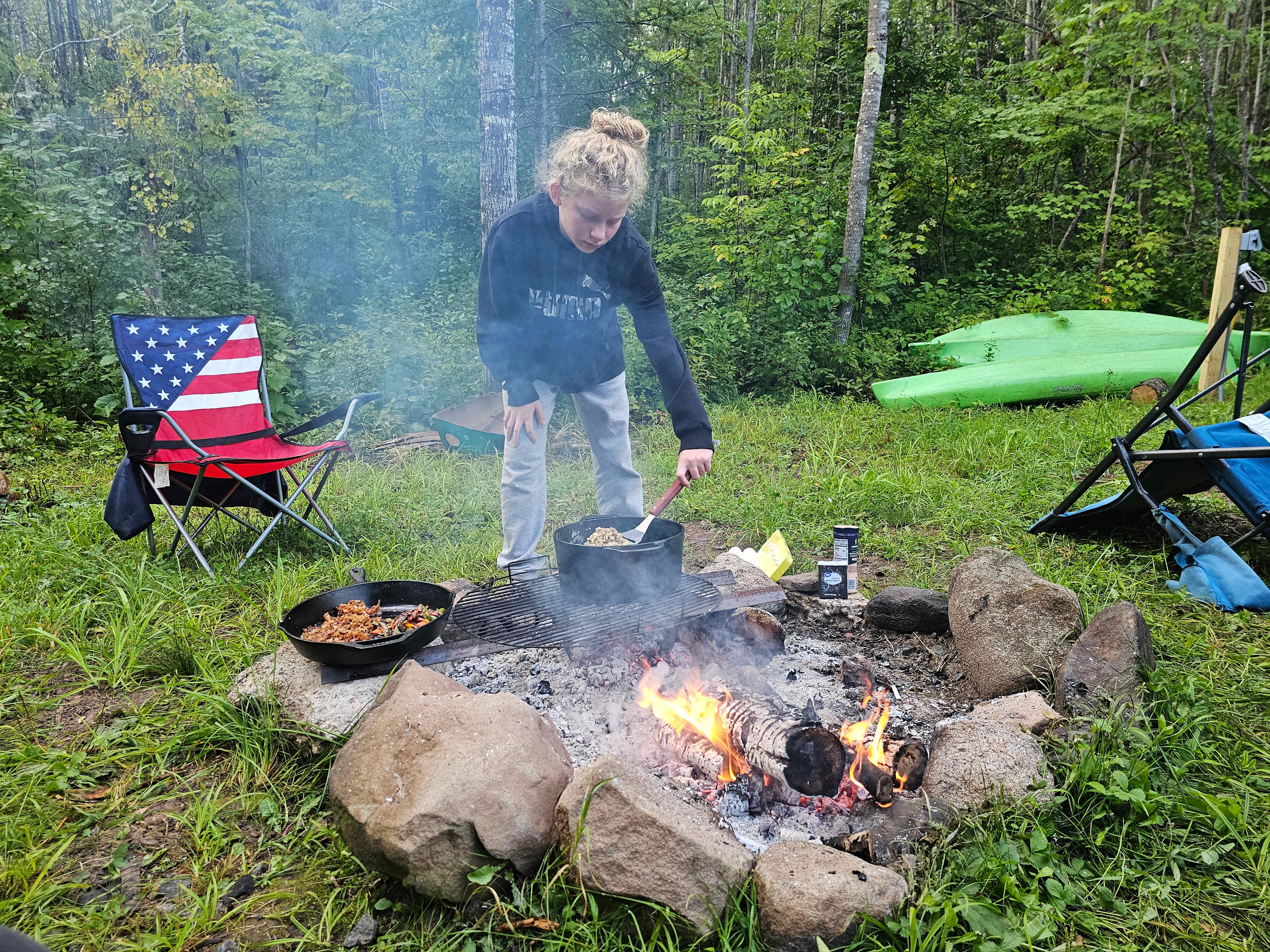 Most meals we're cooked on the fire! Started teaching our oldest camp fire cooking during our stay!