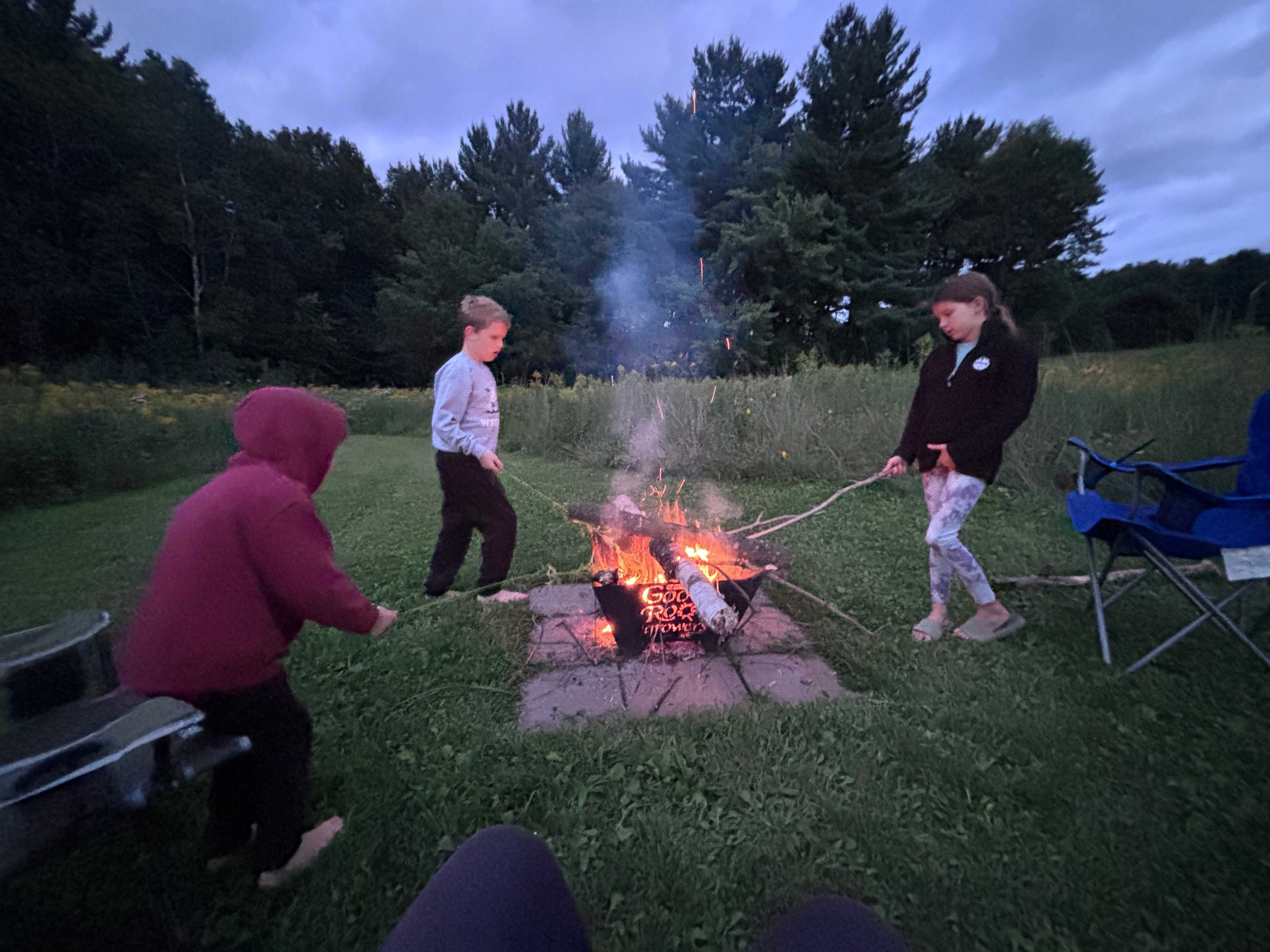 Beautiful personalized fire pit, affordable wood on site and easy to find in the woods