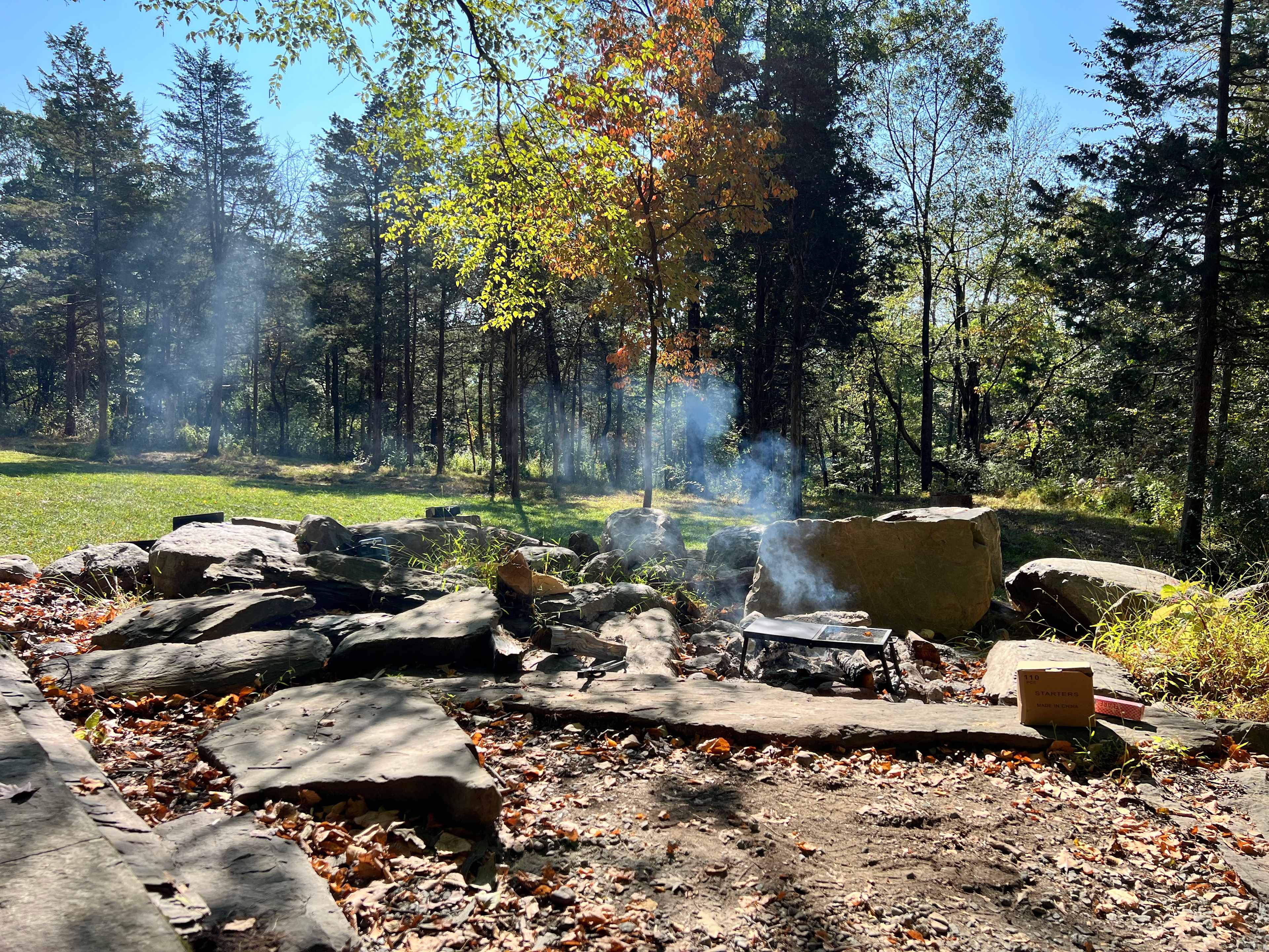 A view from the picnic table. The large rocks that surround the campfire are magnificent. 