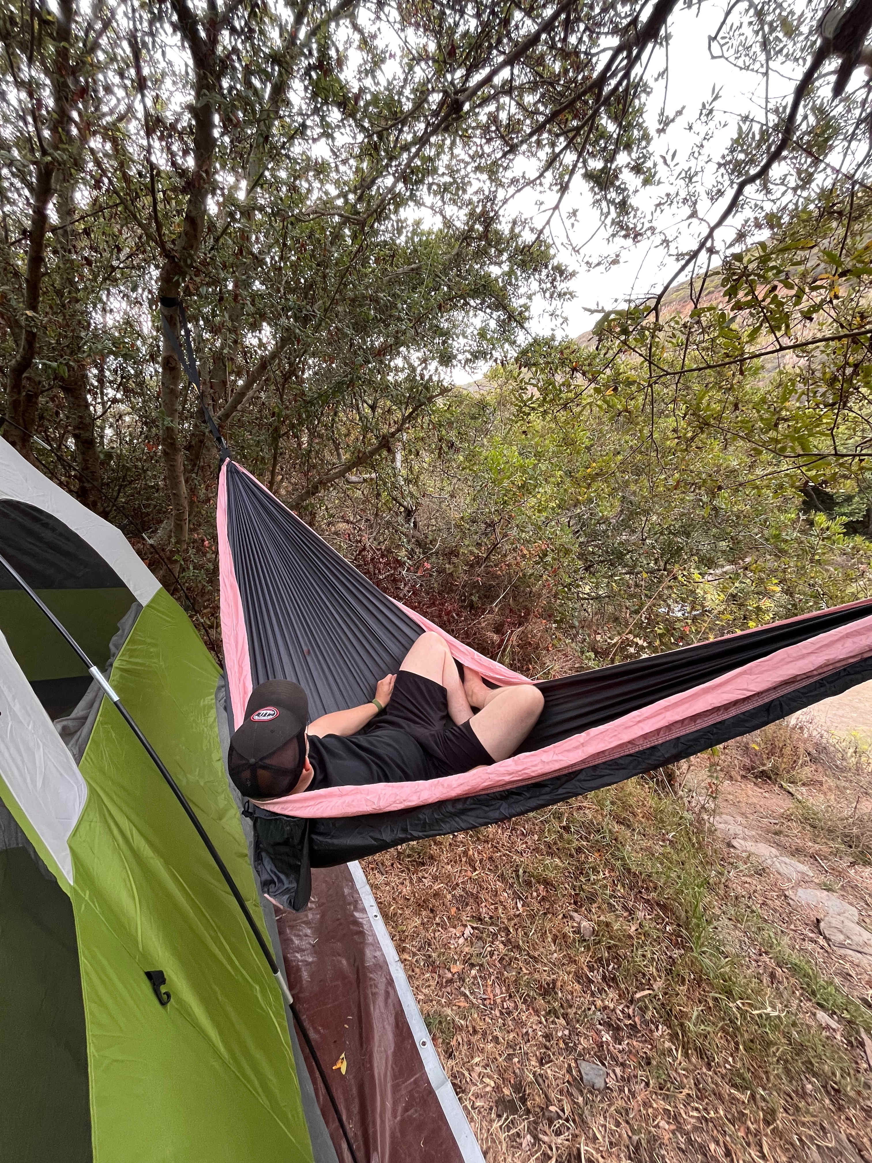 Our campsite was the first on when you walk up the trail by the trash cans. We loved this spot because it’s shady all day, close to a fire pits, and not many people going by. And, we had these trees perfect for a hammock!