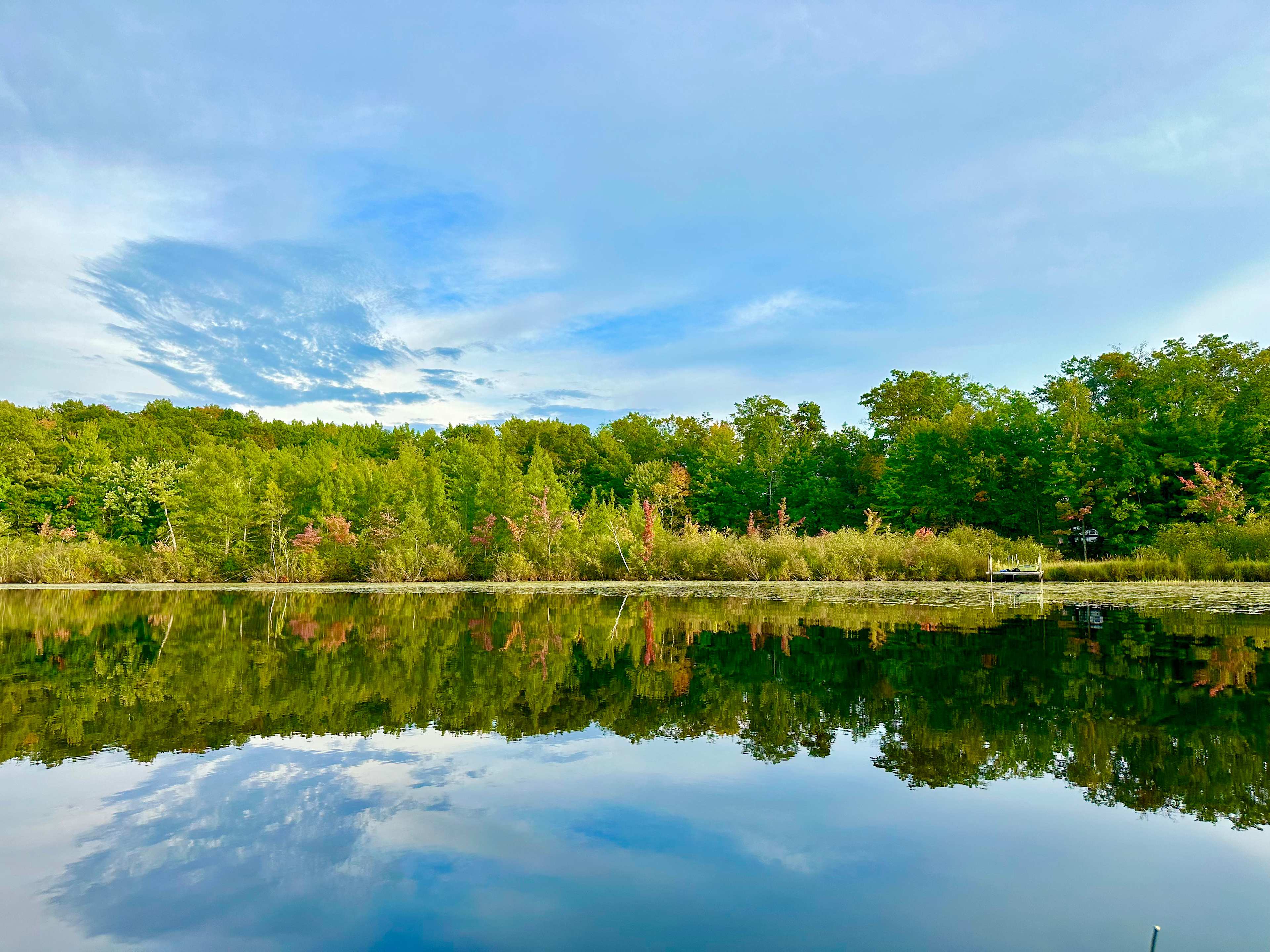 View of the dock (tiny on the right) from middle of Lake Bob