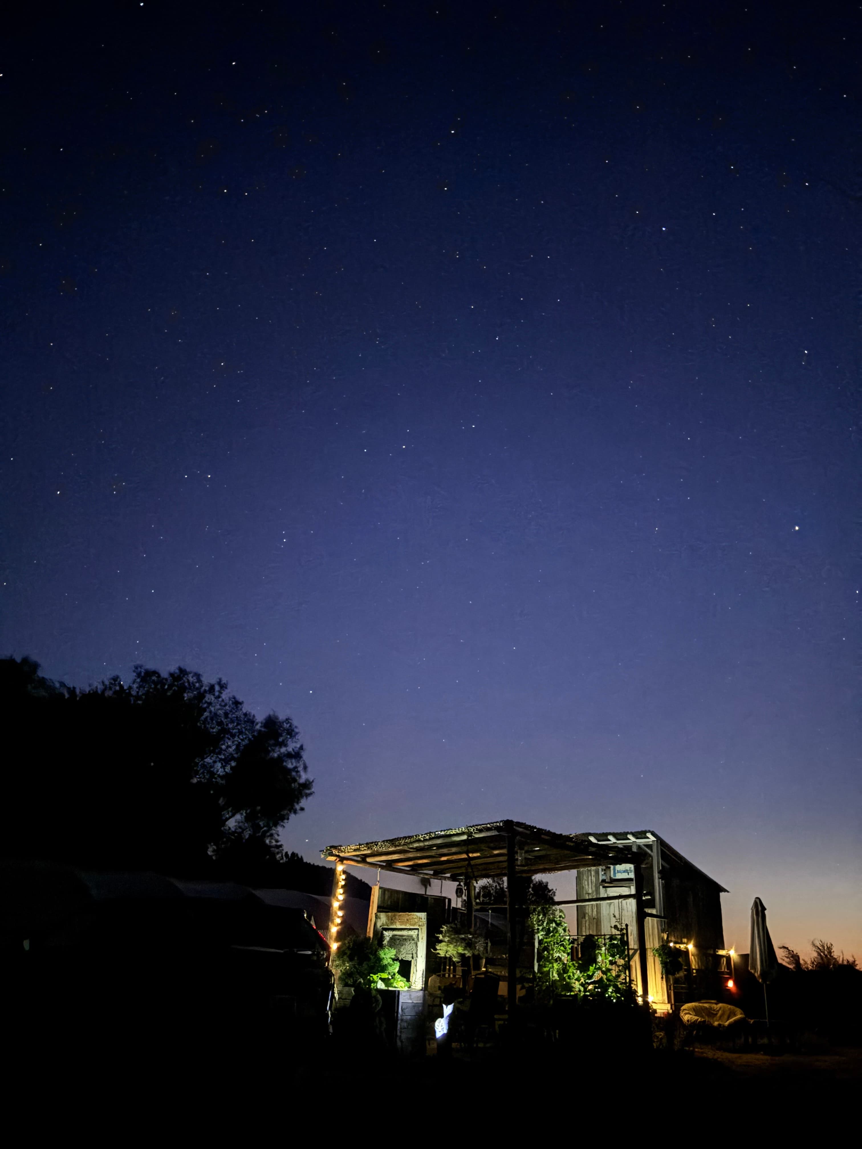 Sunset heading towards a full black night sky.