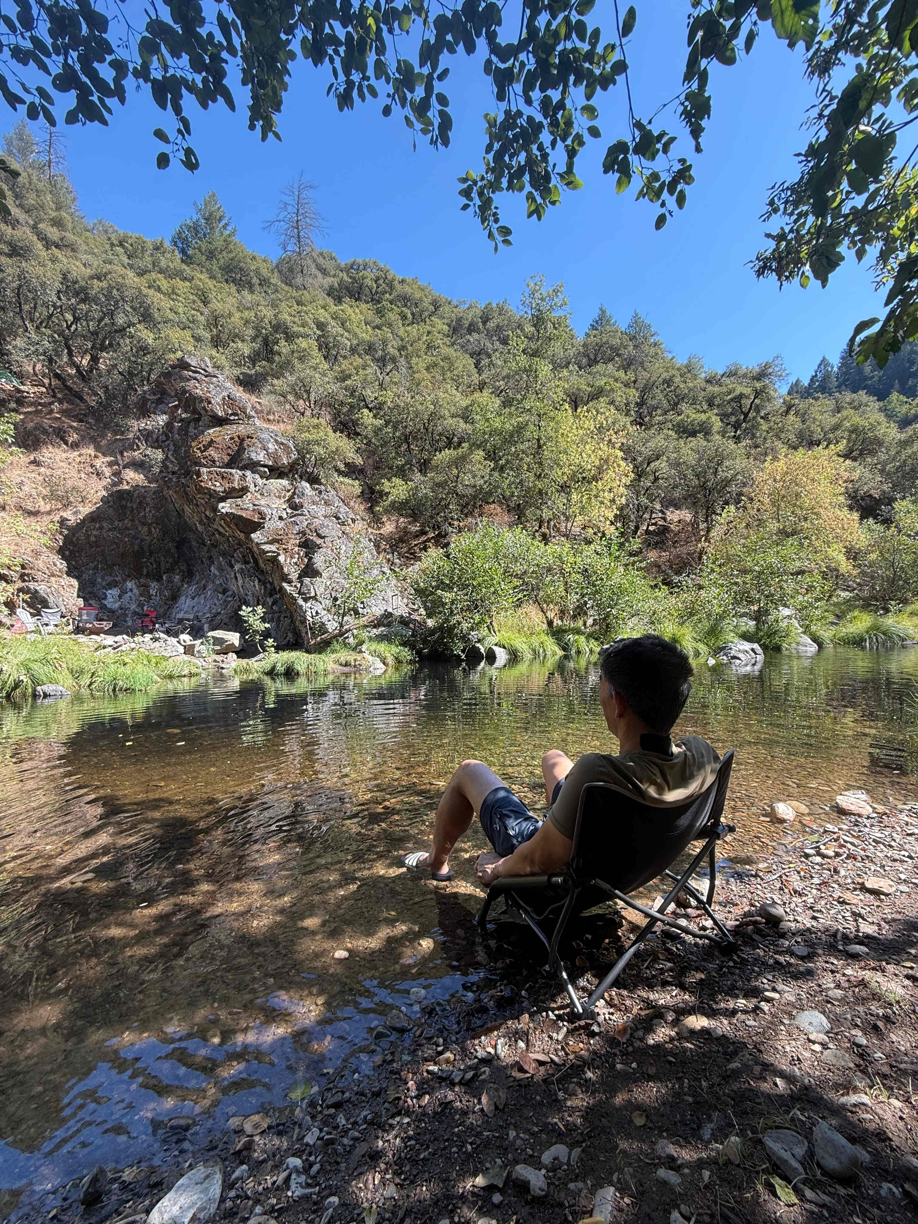 Enjoying the small beach area