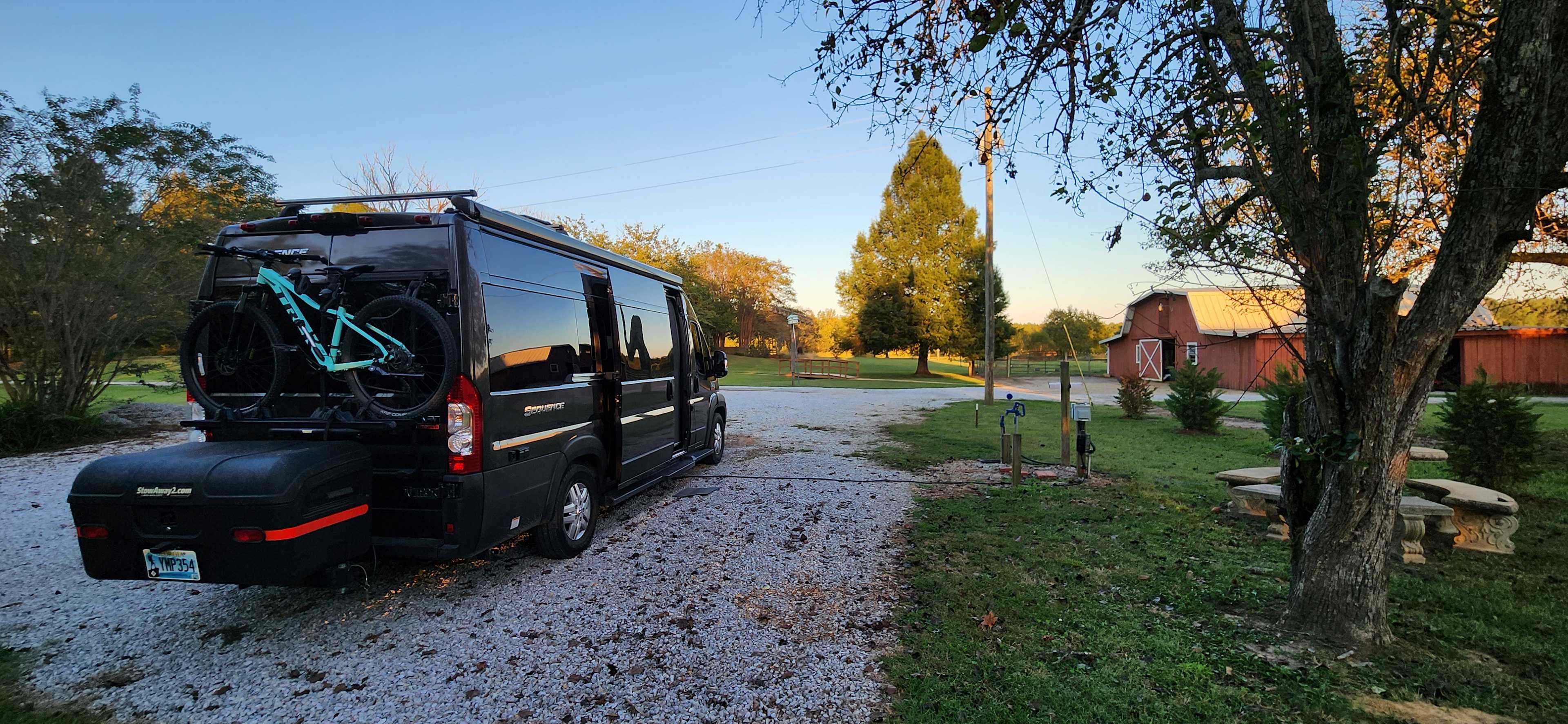 RV Site 1 & 2 right next to each other. Electric and water for both sites are near the picnic area to the right of the gravel pad.