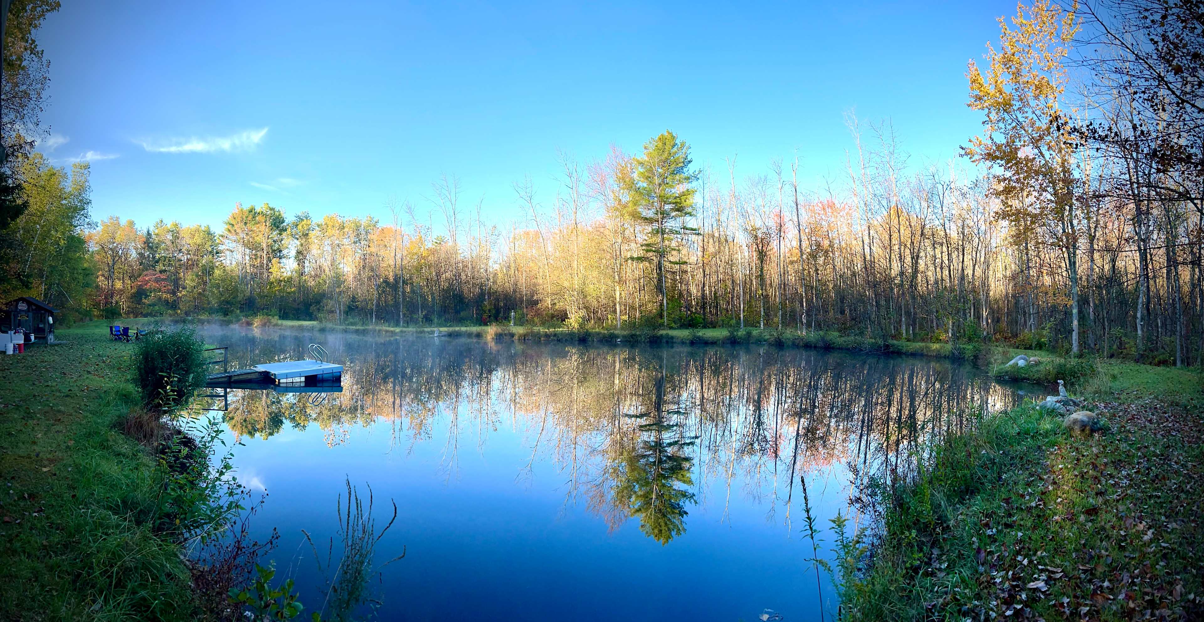 Tent camping next to private pond