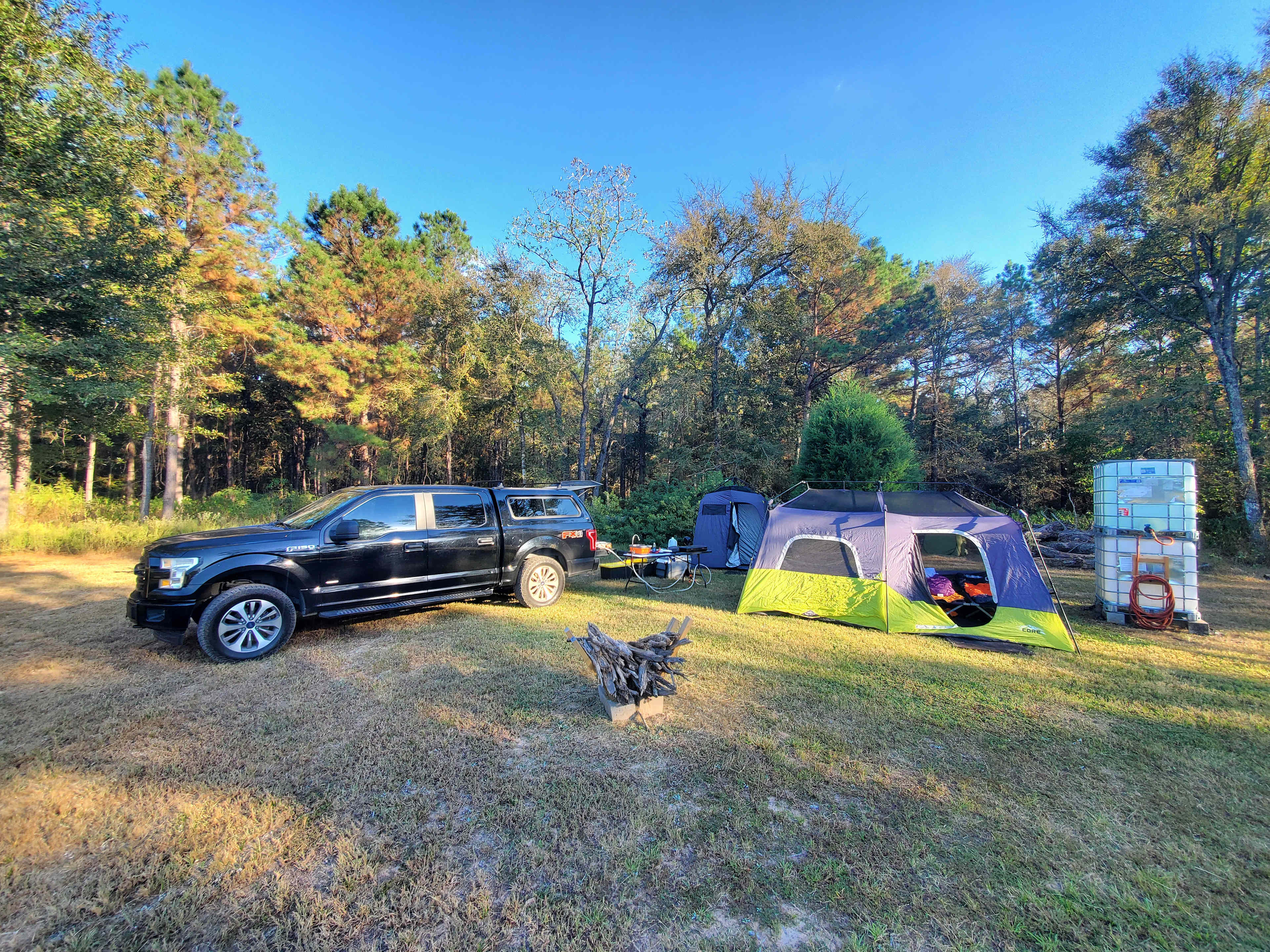 Campsite behind the fire pit