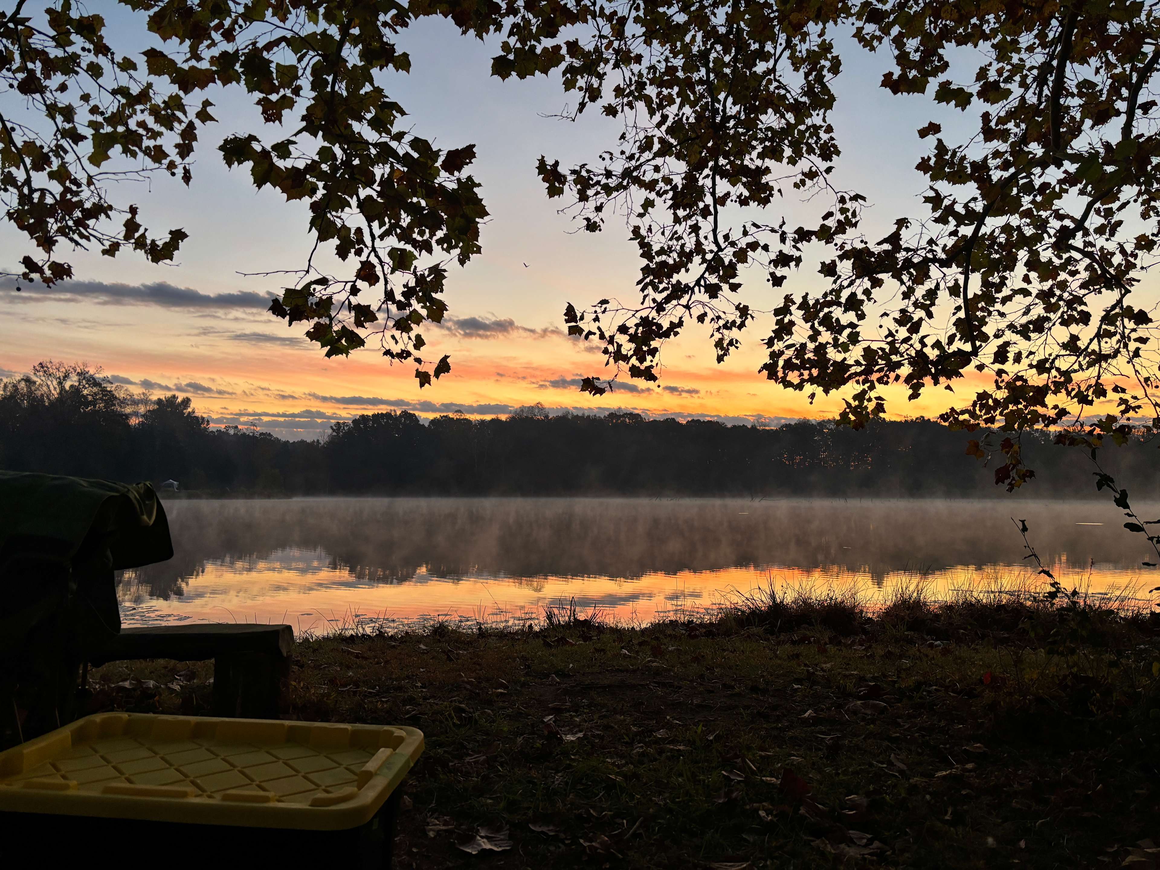 Waterfront cove site at sunrise. 