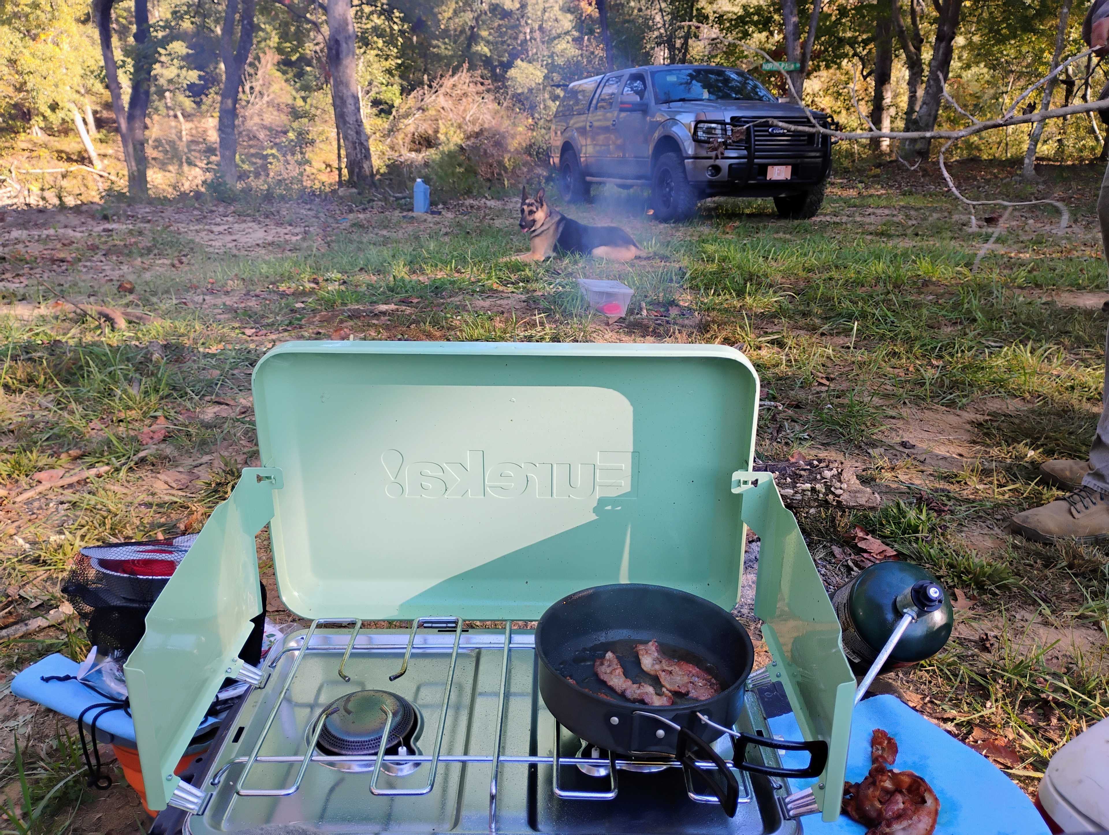 The campsite we chose. Camped in the bed of the truck and backed as close as we could to the edge for an amazing view of the river in the morning 