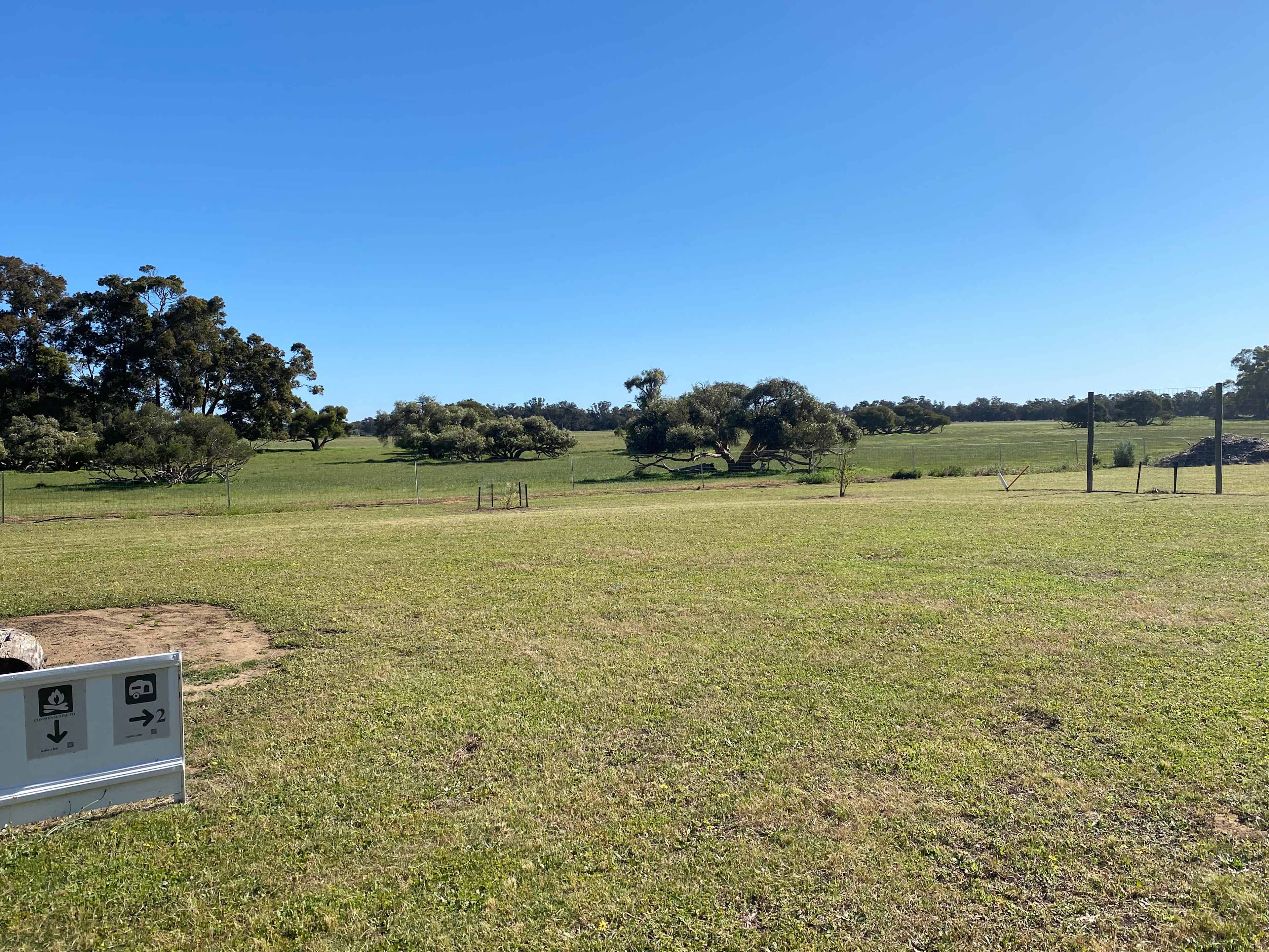 The view of Site 2 from the communal camp fire towards the small fig trees and beyond. Park anywhere in this site's 25m x 25m area. 
