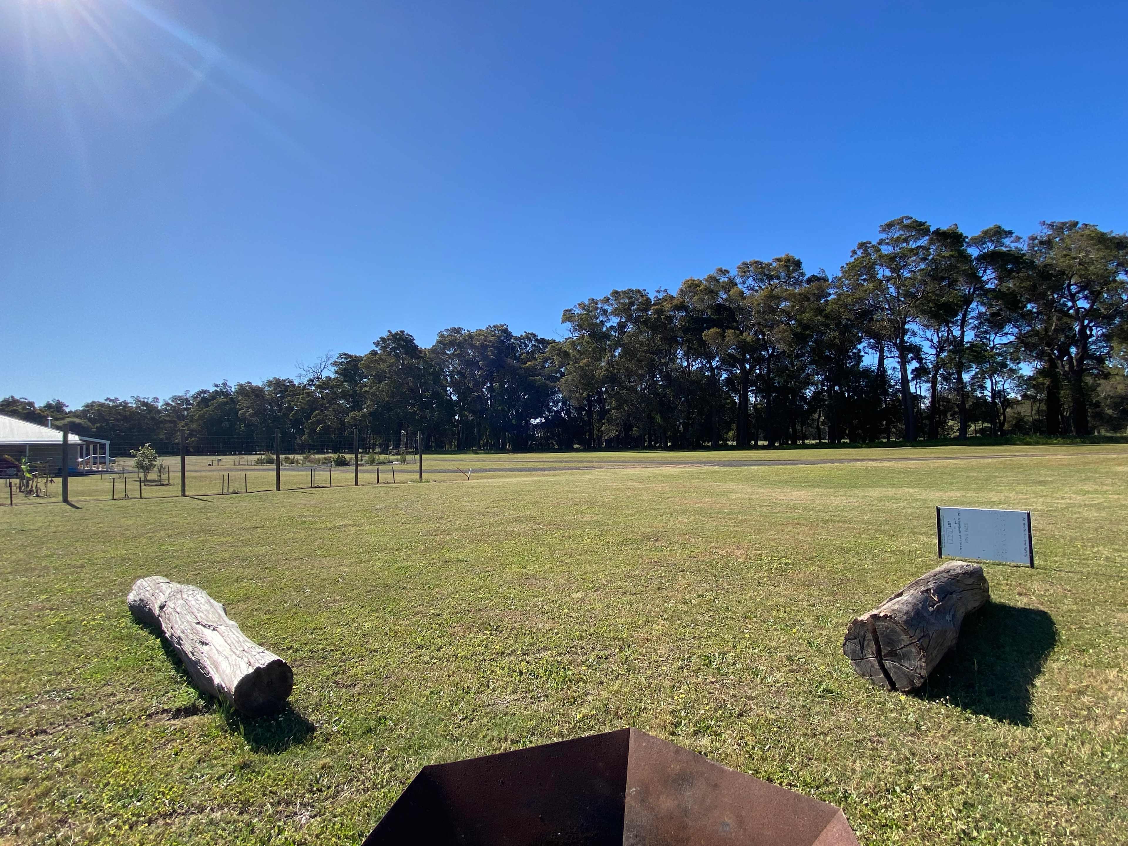 The view of Site 4 from the communal camp fire towards the vines, and beyond. Park anywhere in this site's 25m x 25m area. 