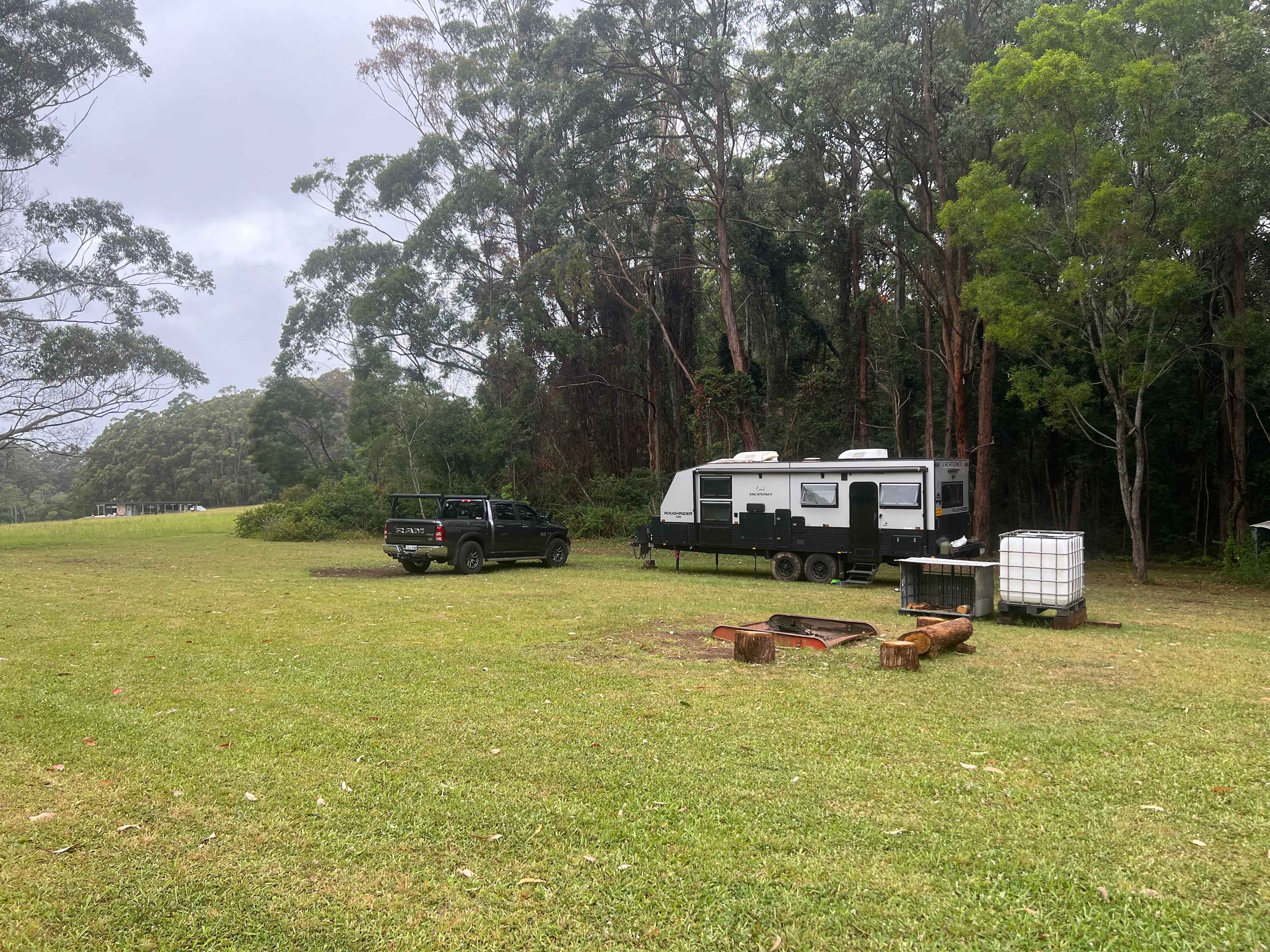 Campfire set up and water tank