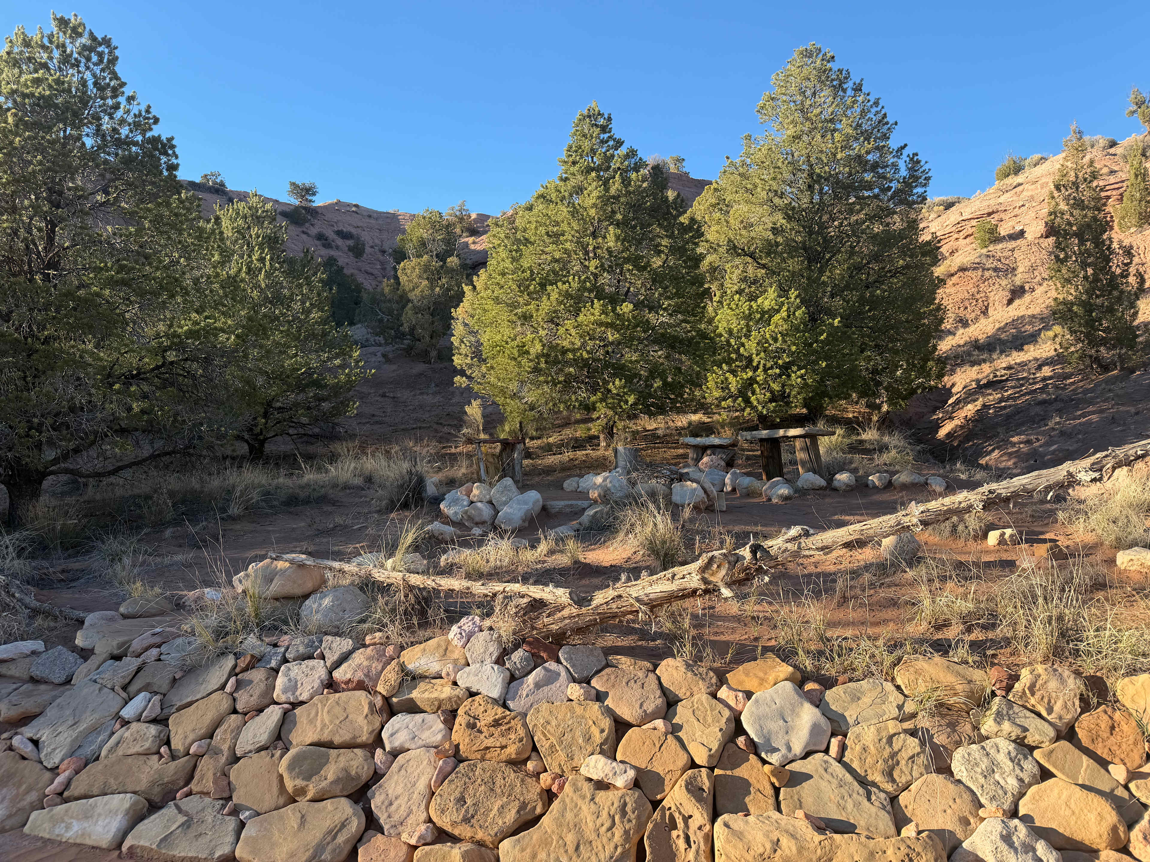 View of seats and fire pit 