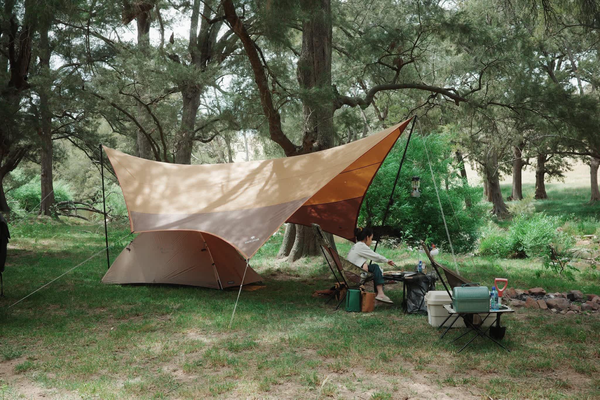 Tent under shed, cooking near the river how gooddd